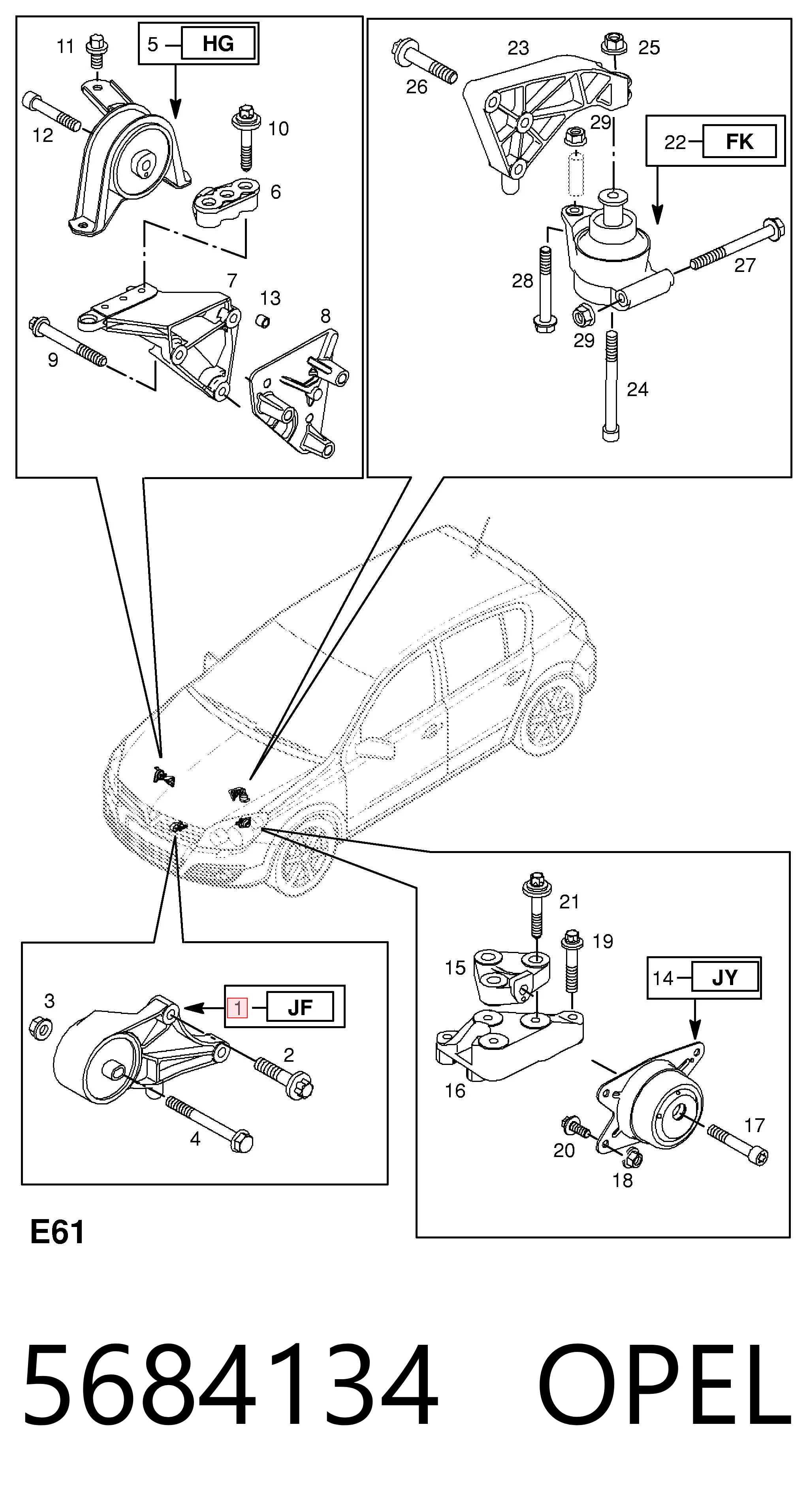 Soporte delantero del motor 5684134 OPEL