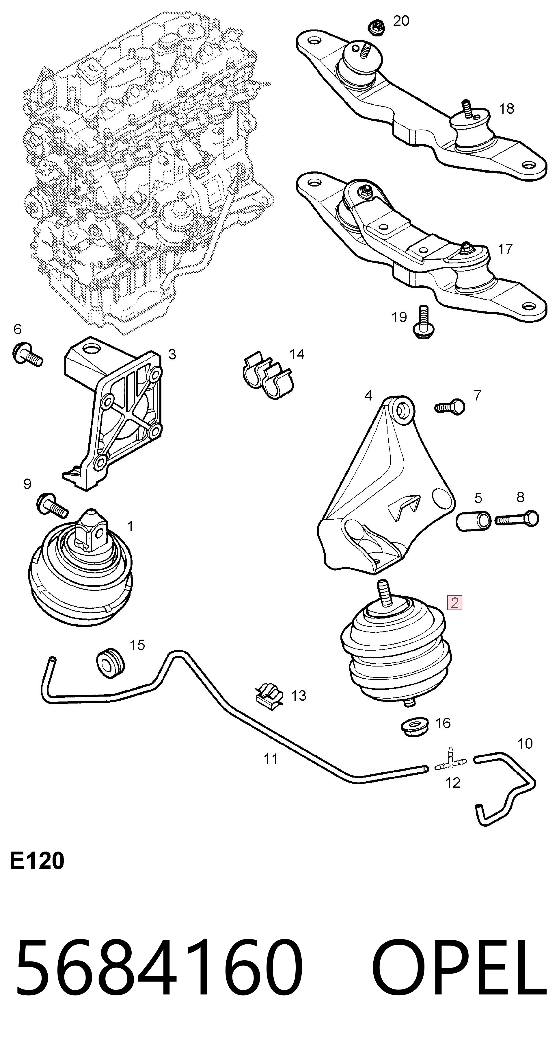 Soporte delantero izquierdo del motor 5684160 OPEL
