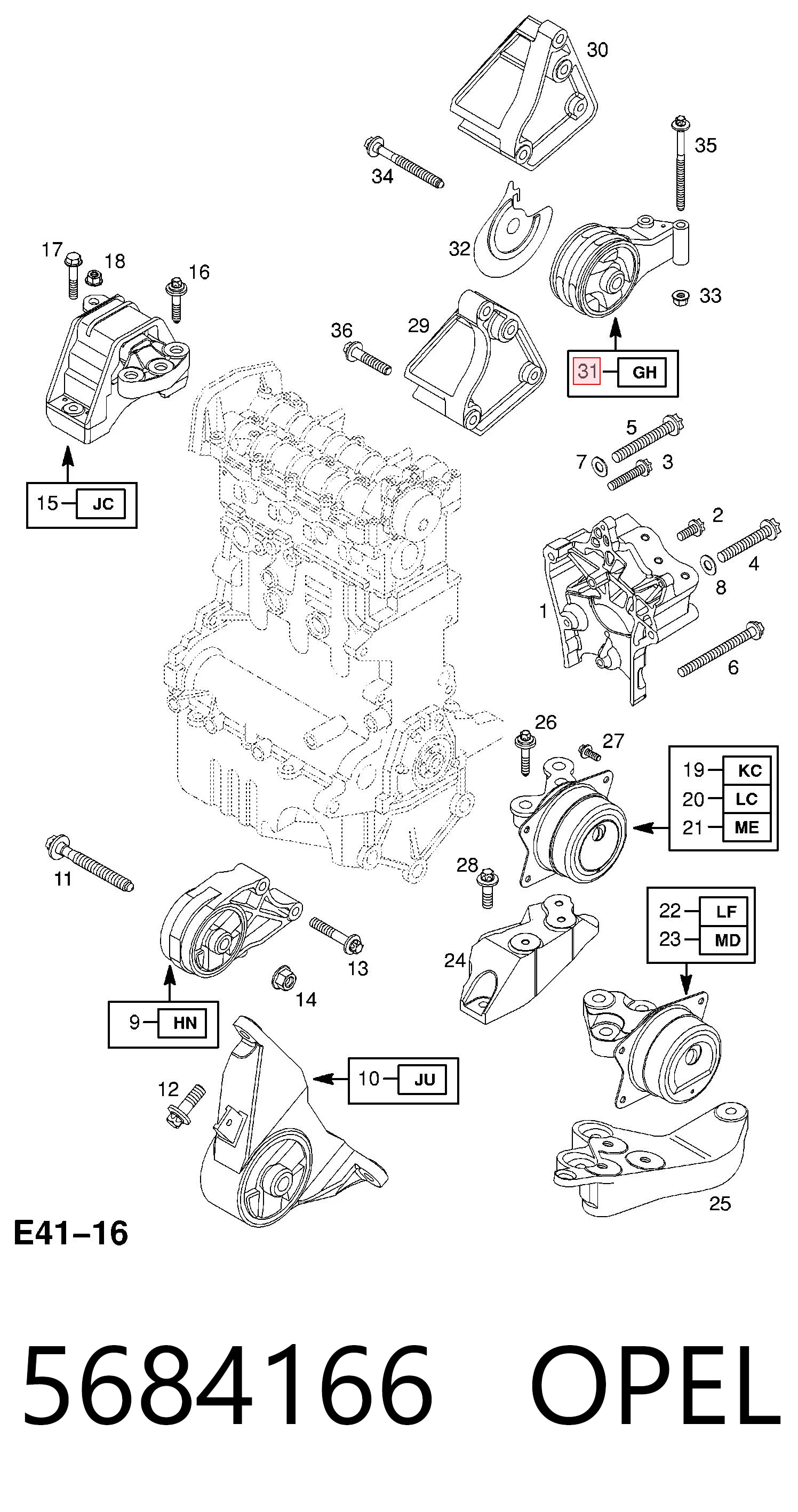 Soporte trasero del motor 5684166 OPEL
