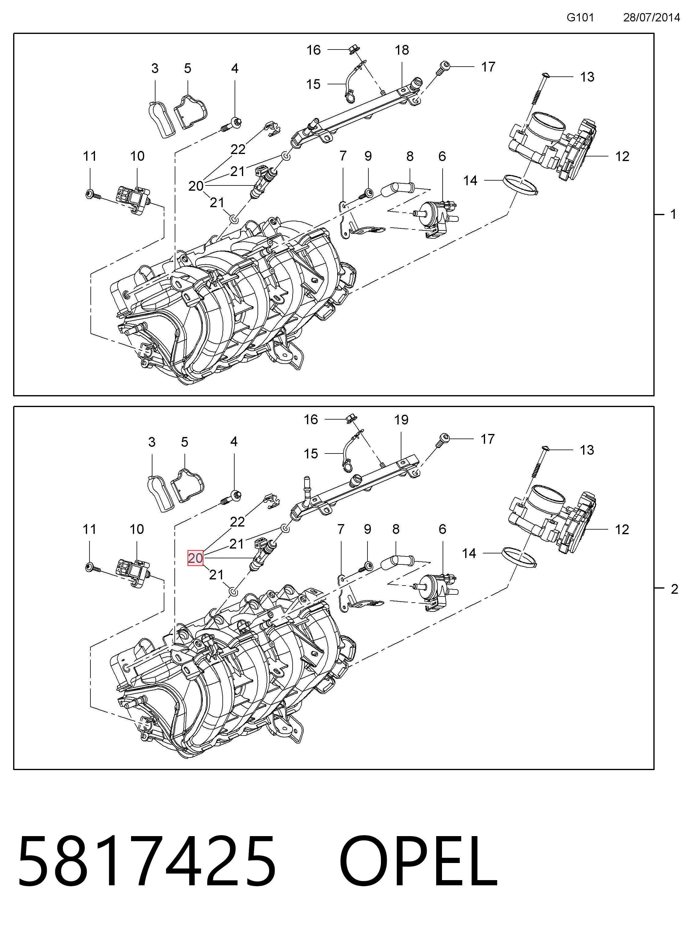 5817425 Opel Inyector de combustible