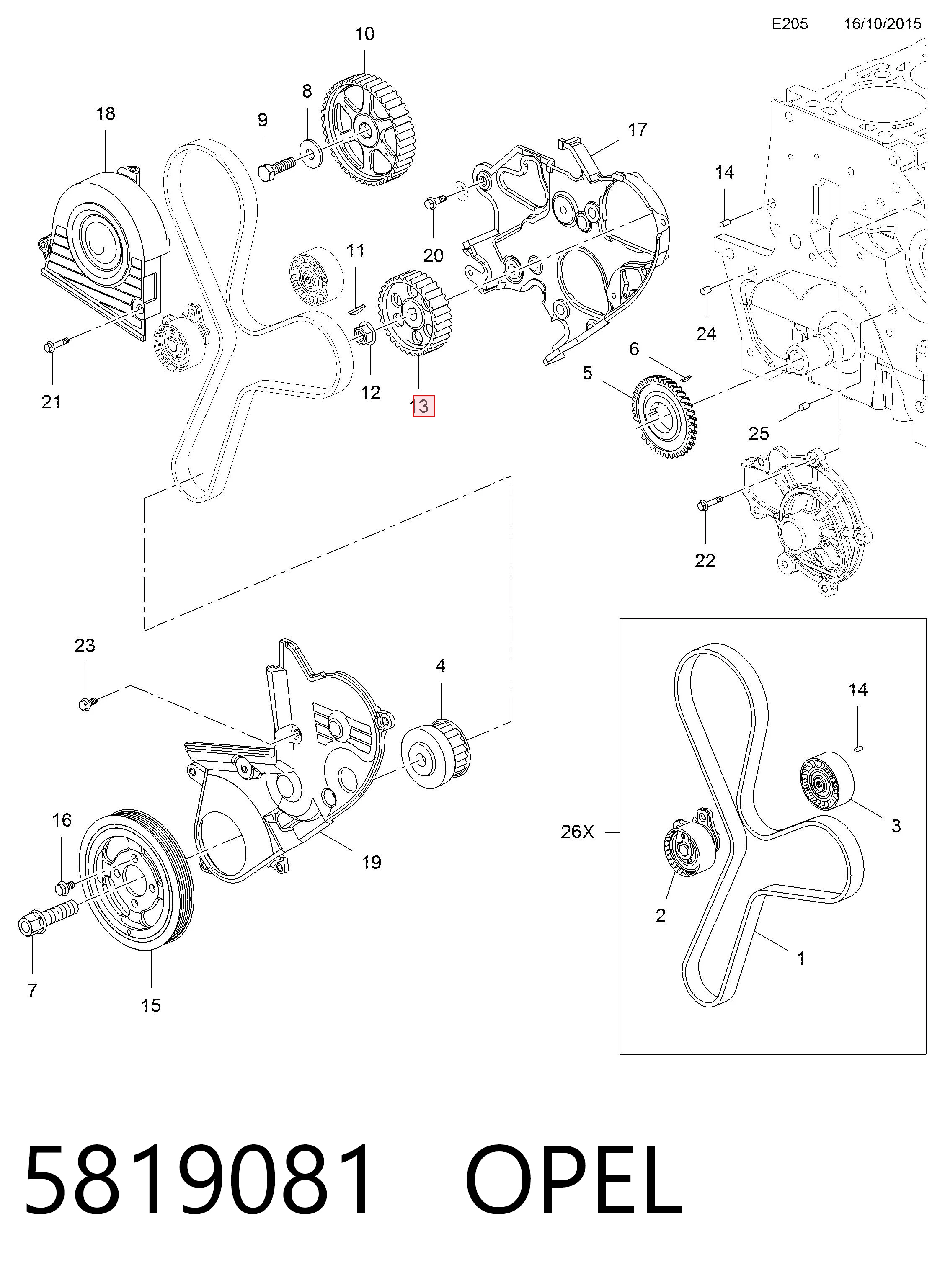 Engranaje de estrella, bomba de inyección 5819081 OPEL
