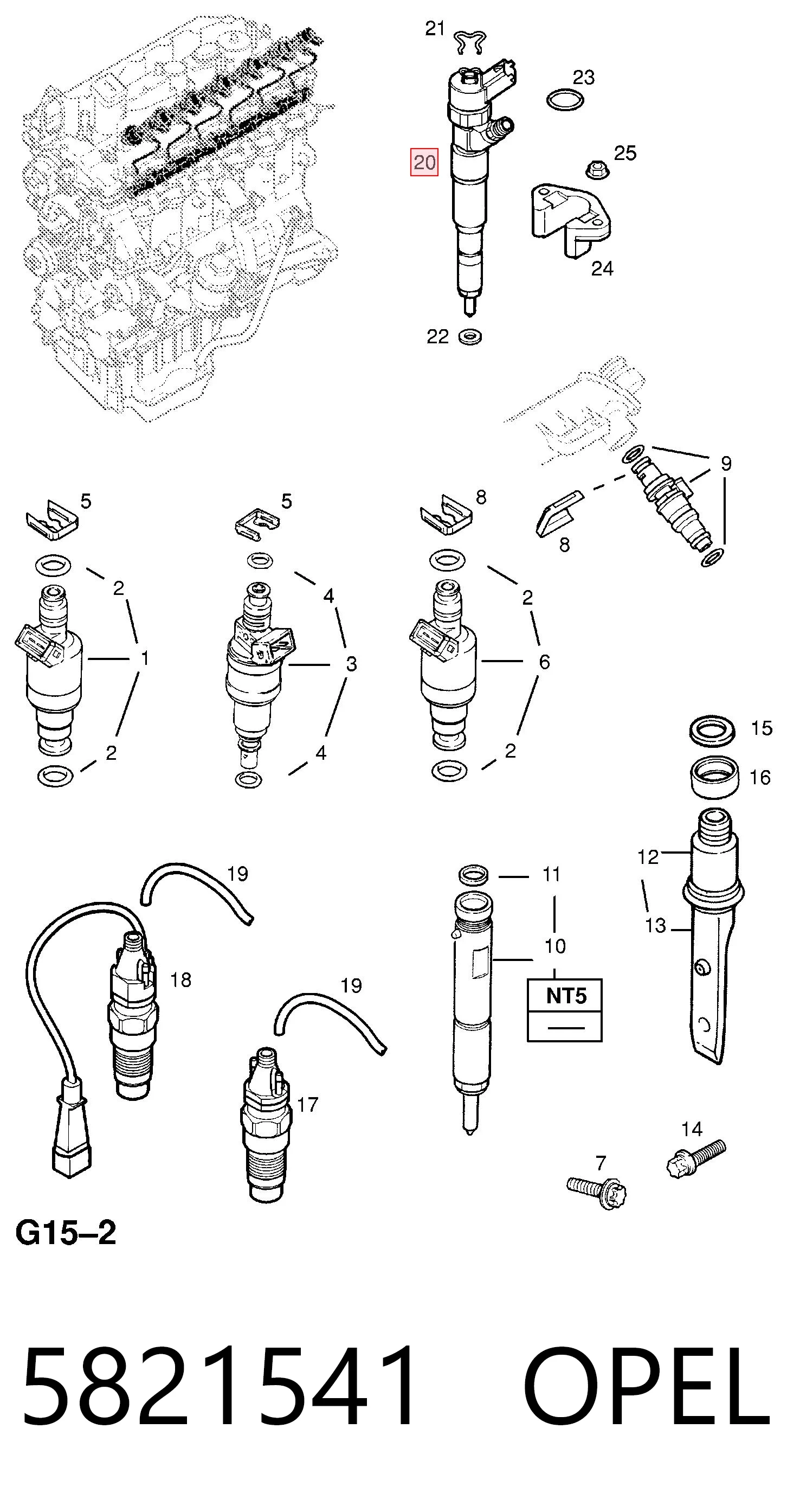 Inyector de combustible 5821541 OPEL