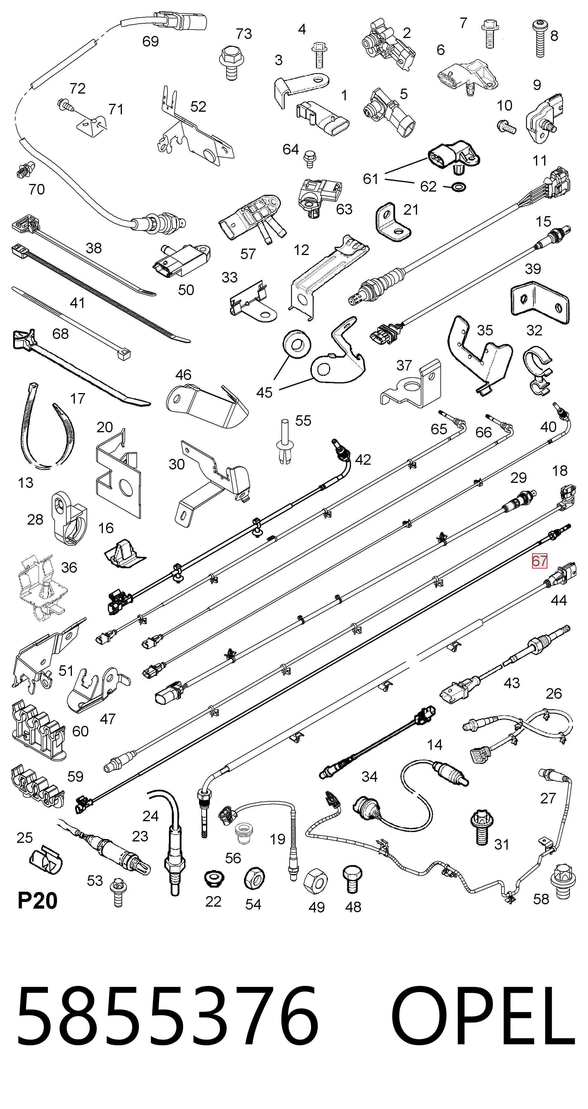 Sensor de temperatura de gases de escape después del filtro de partículas 5855376 OPEL