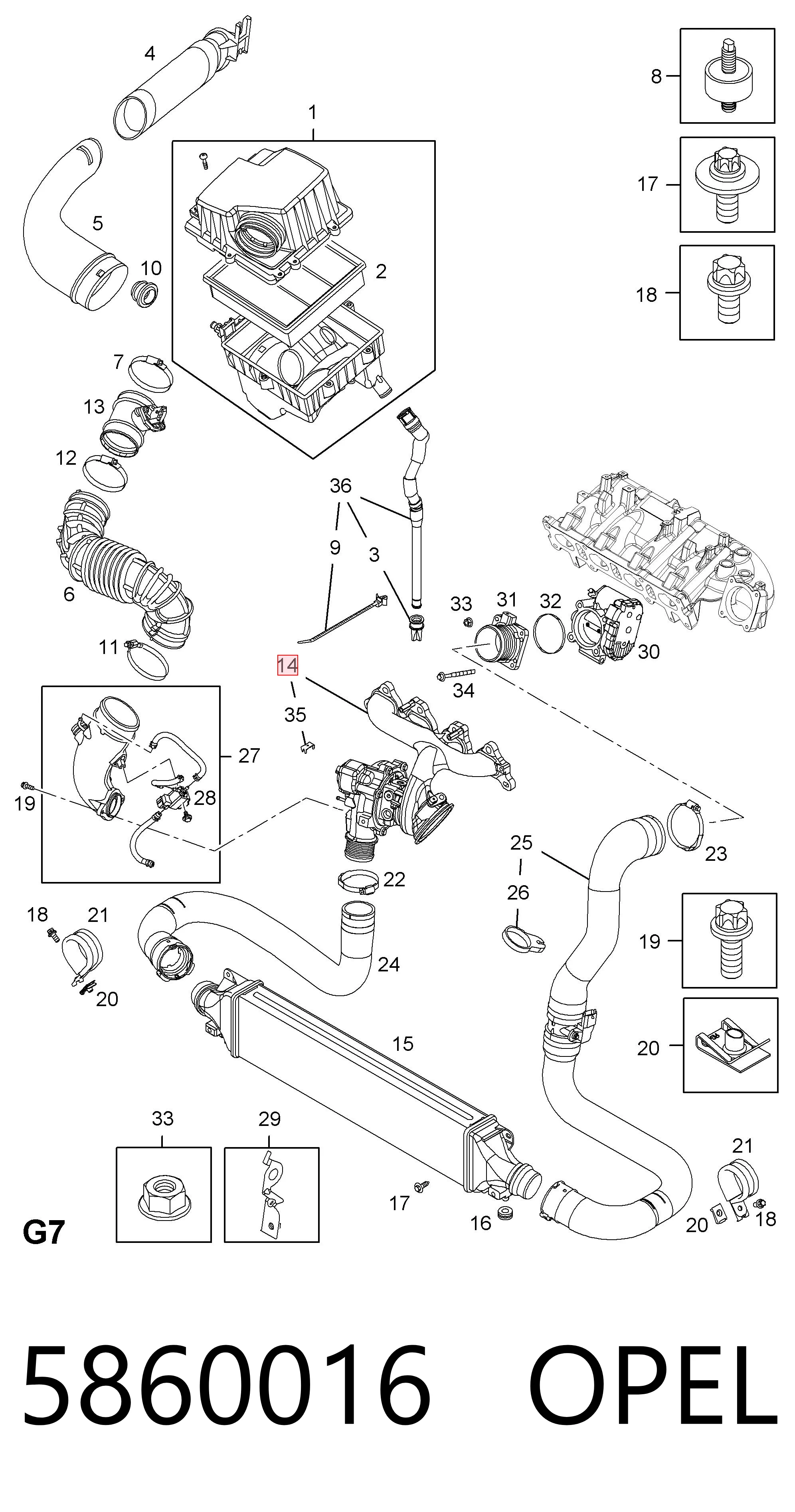 5860016 Opel Turbo para motor