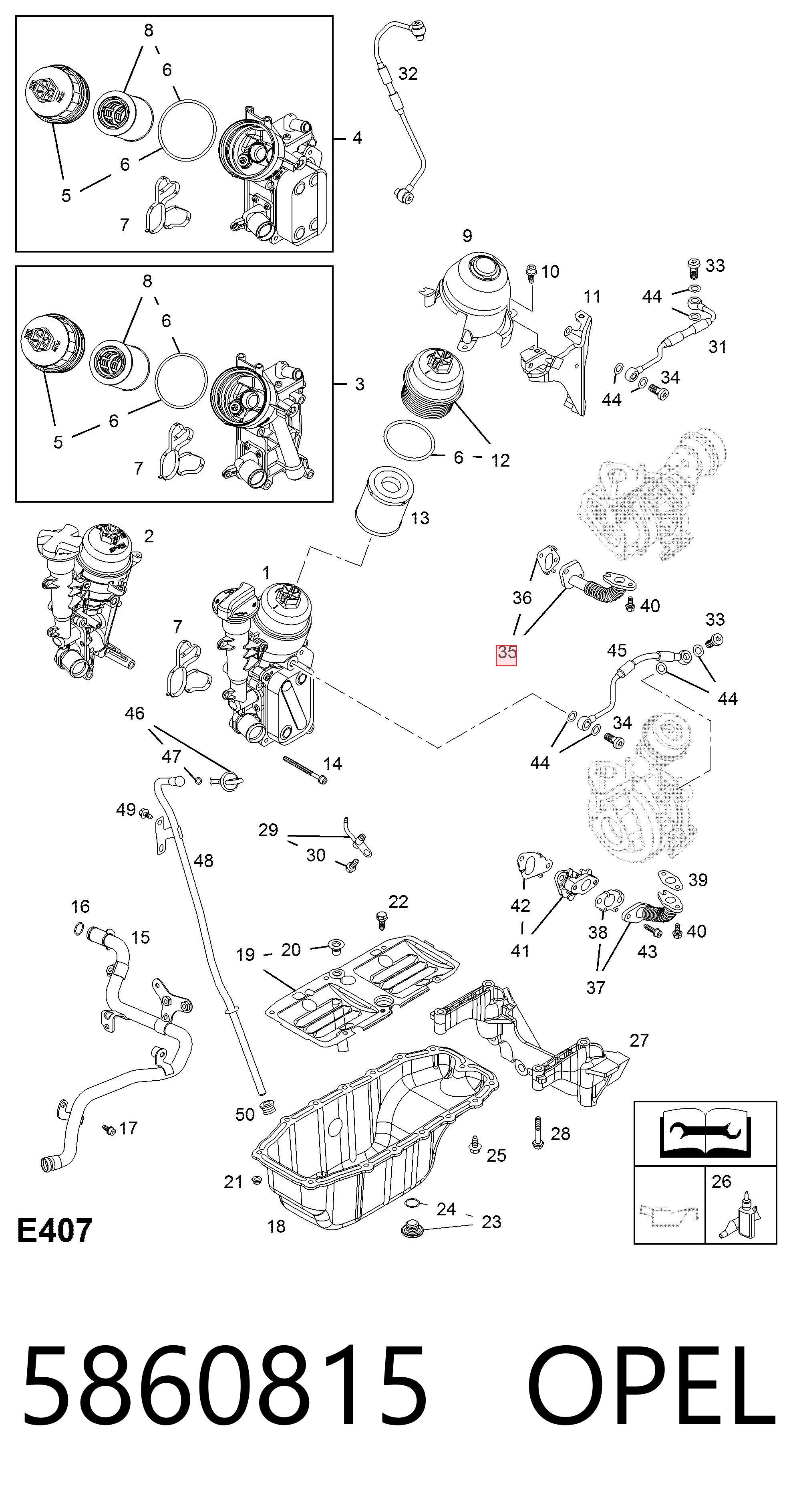 Tubo de drenaje de aceite de turbocompresor 5860815 OPEL
