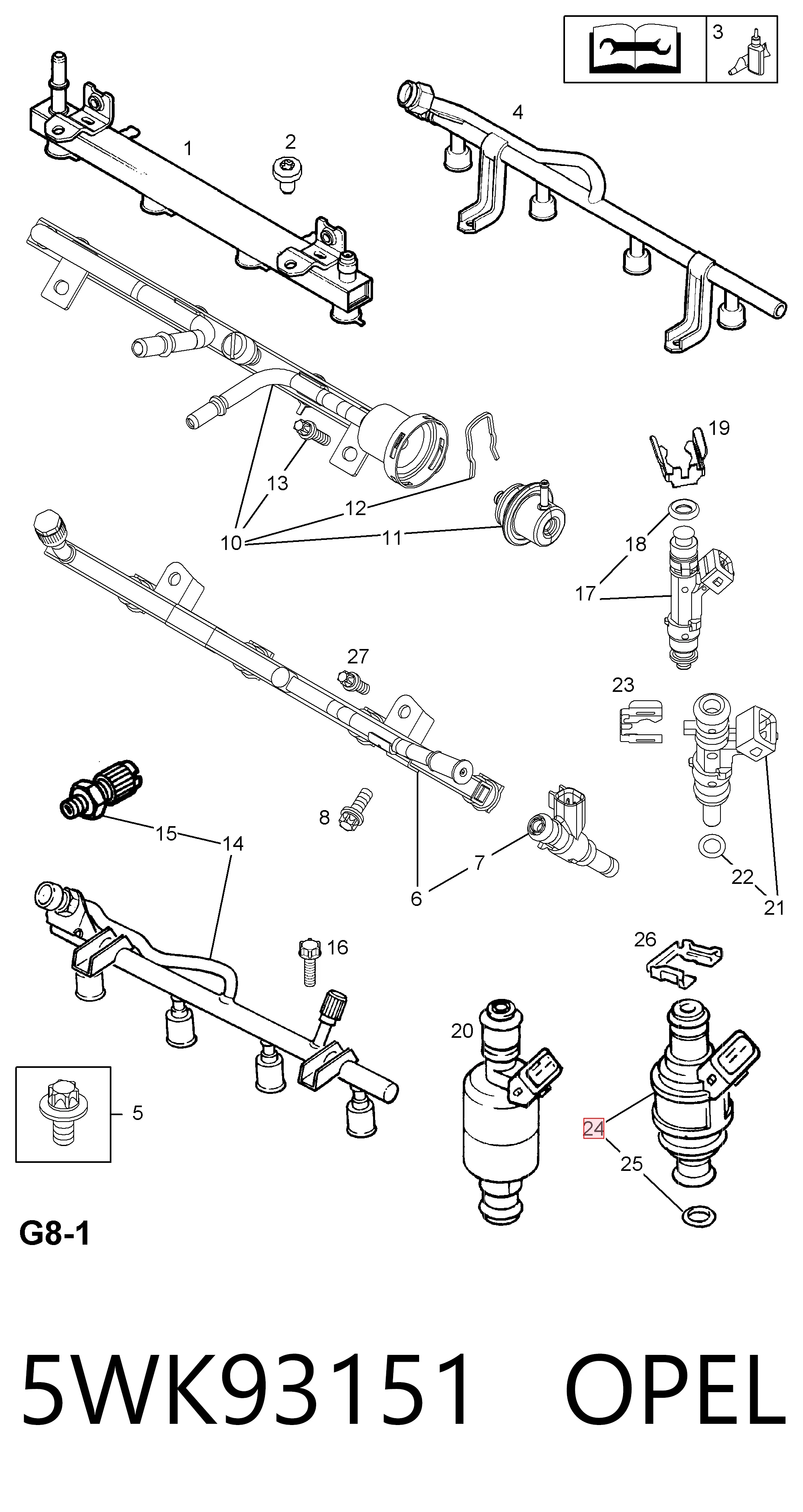 5WK93151 Opel Inyector de combustible