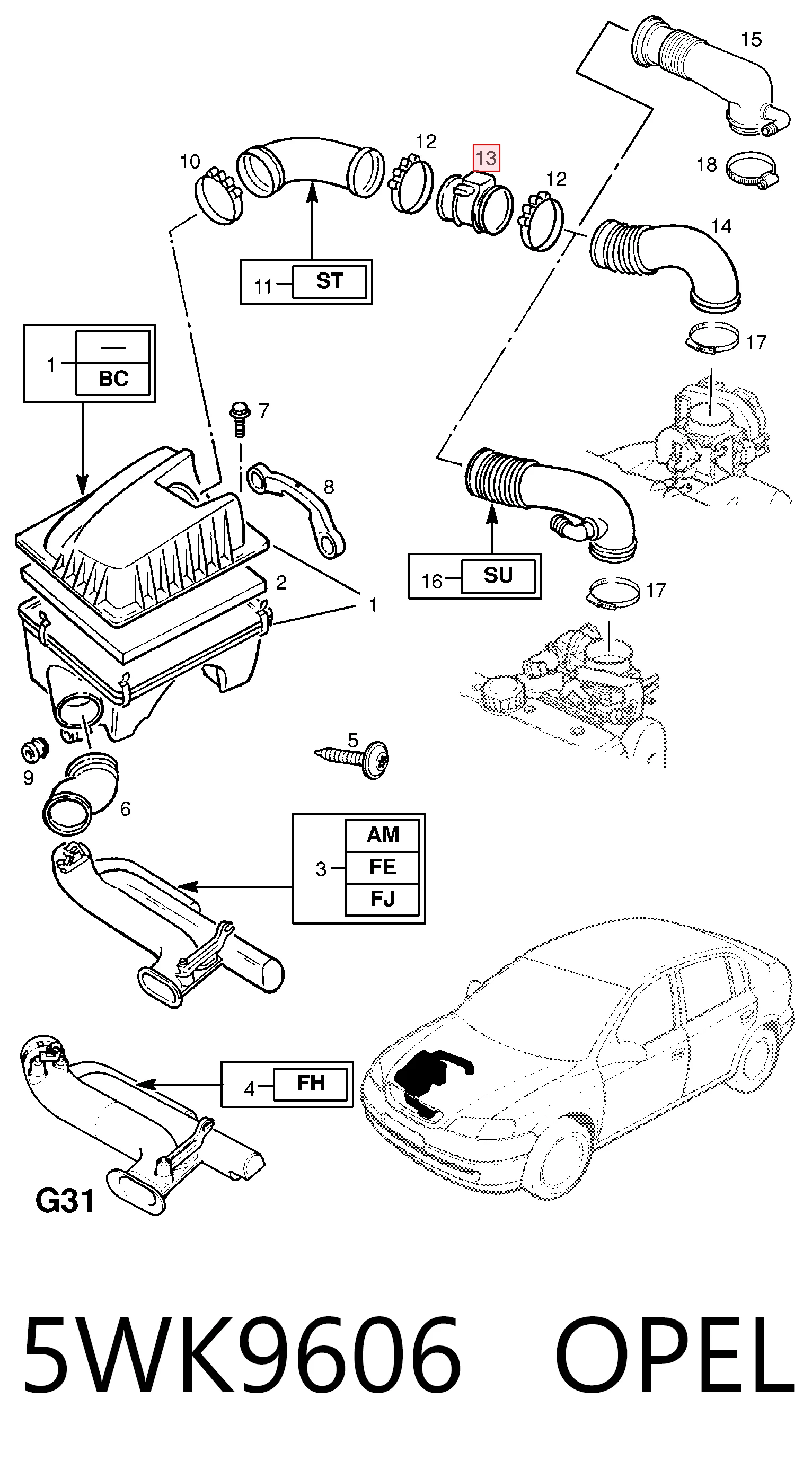 5WK9606 Opel Sensor de flujo de aire