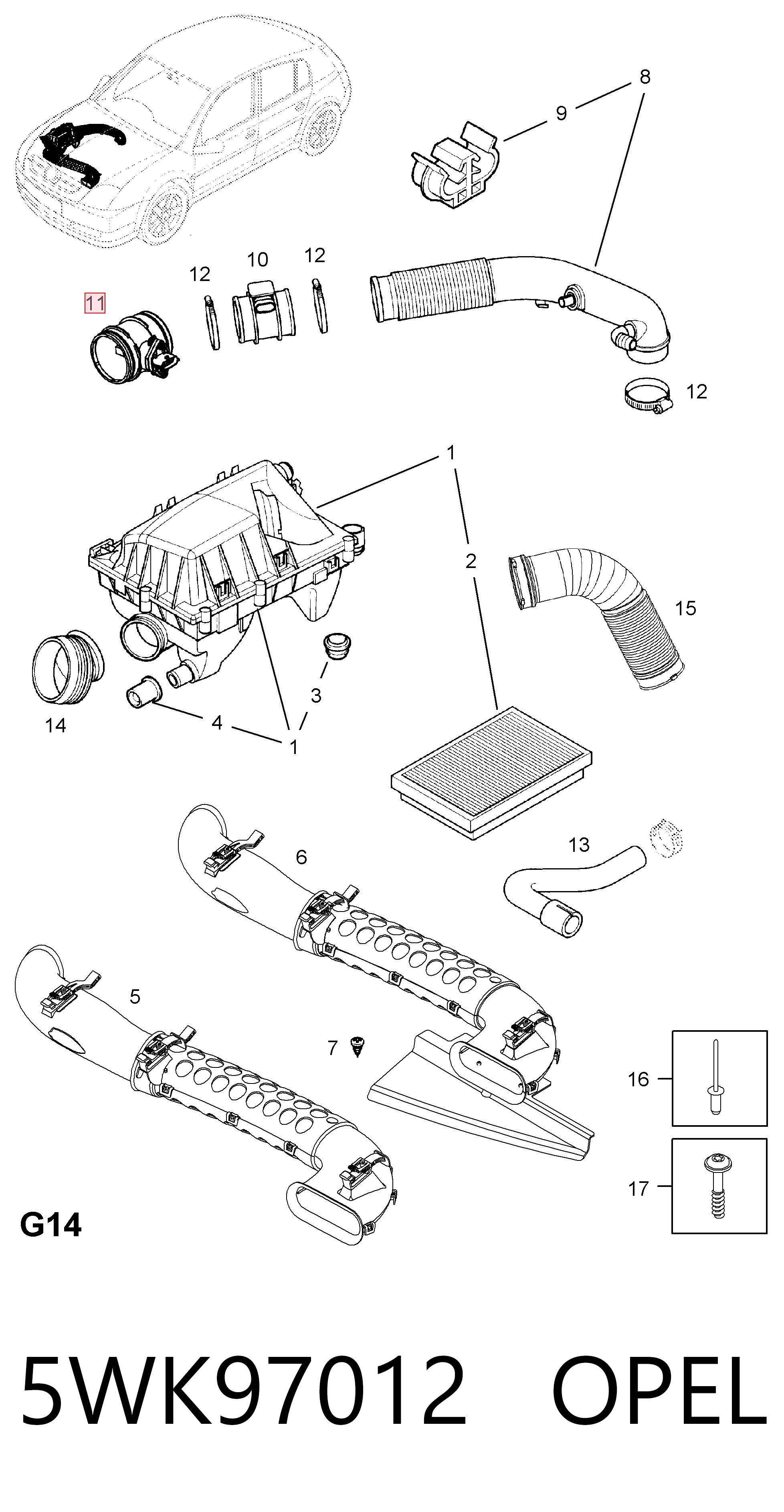 5WK97012 Opel Sensor de flujo de aire