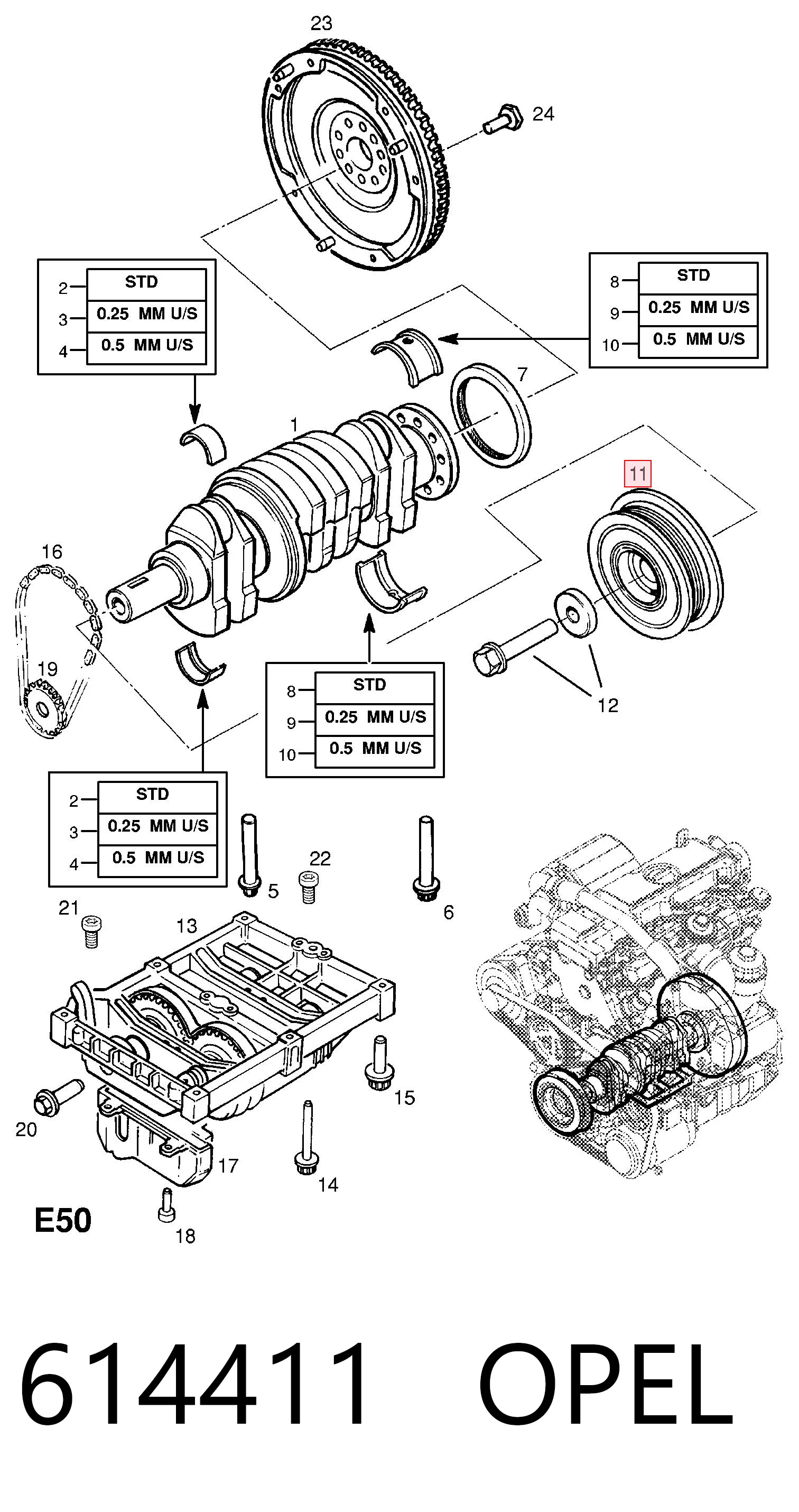 Polea del cigüeñal 614411 OPEL