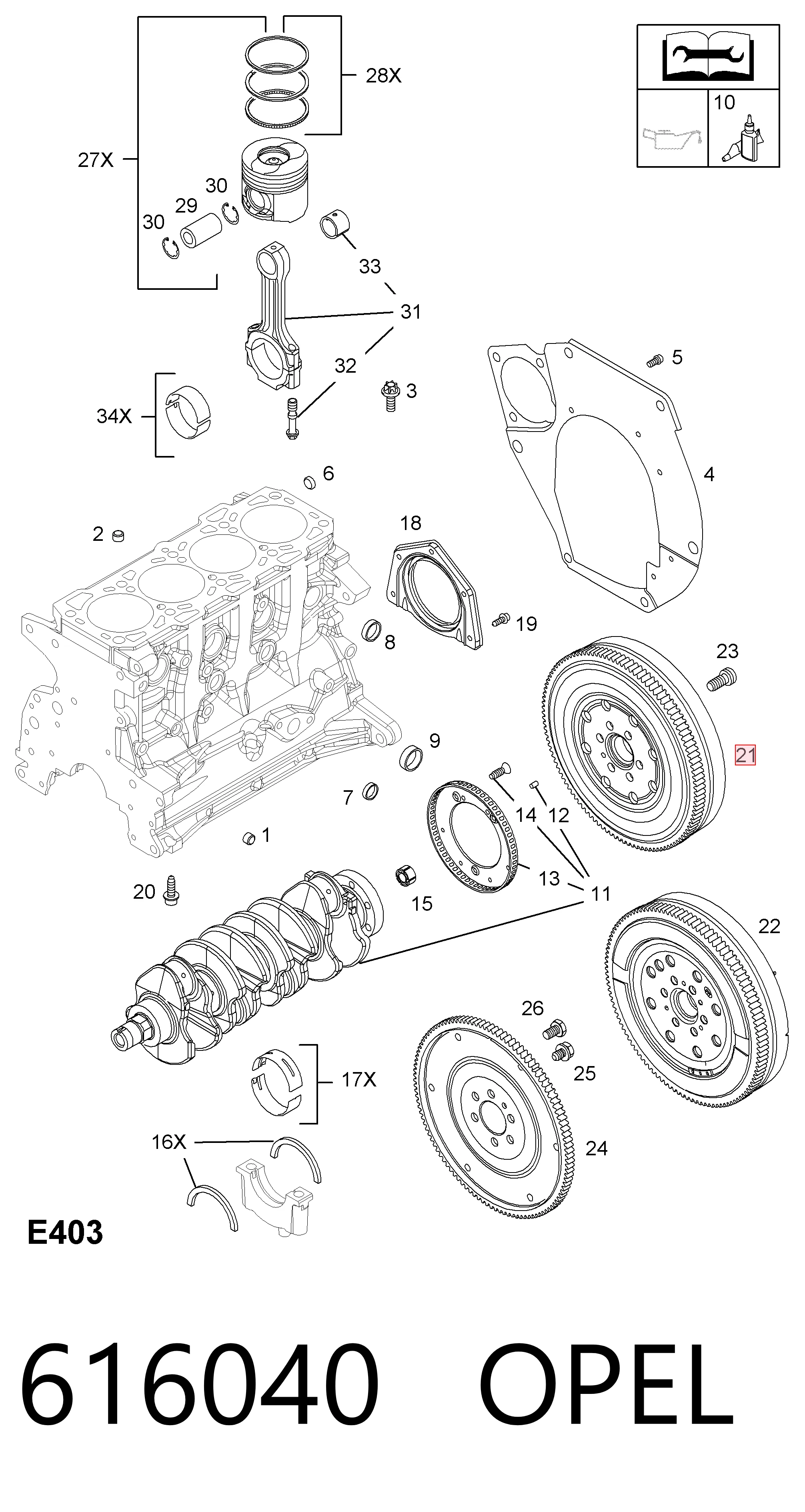 616040 Opel Volante de motor
