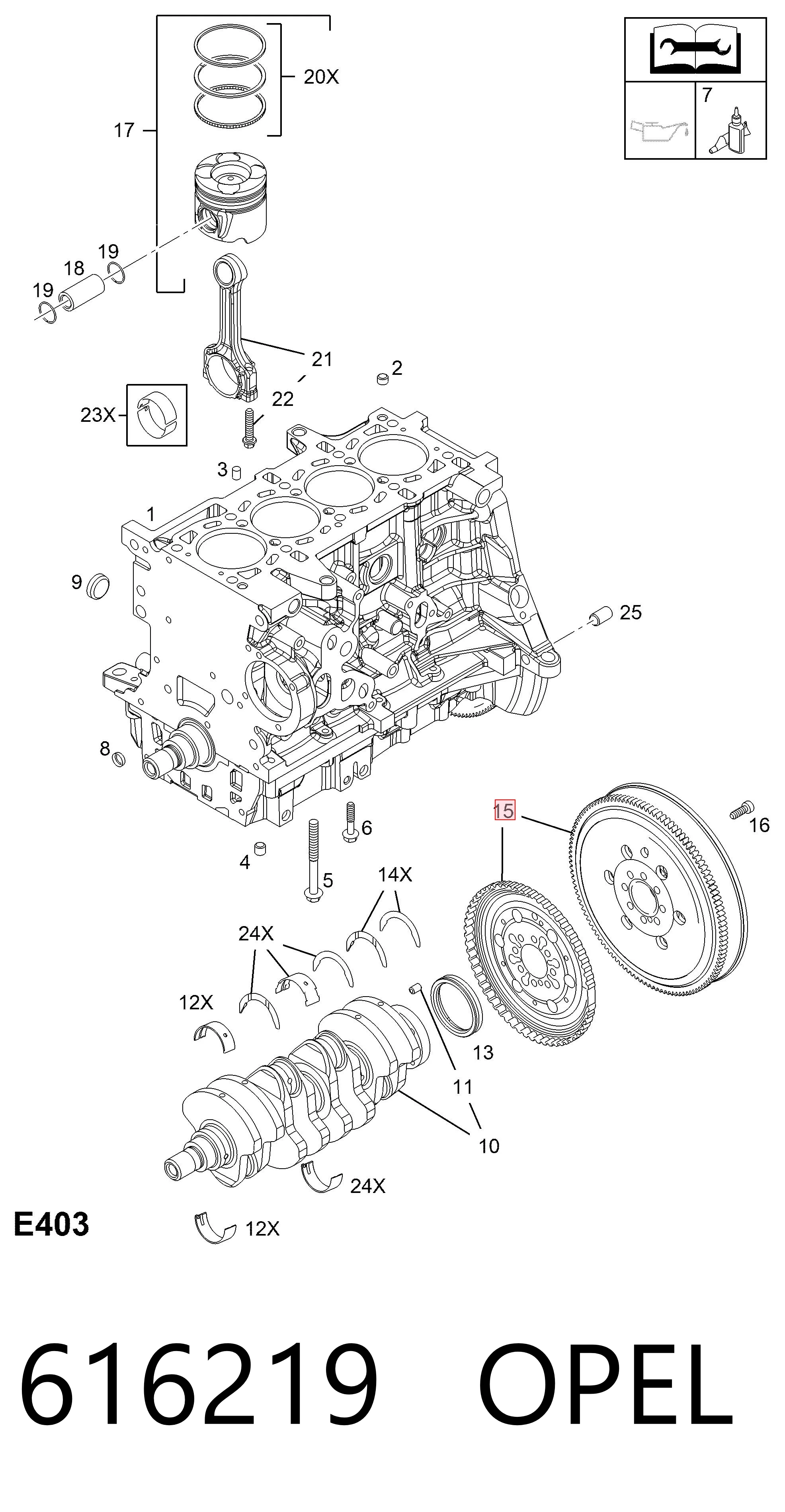 Volante de motor 616219 OPEL