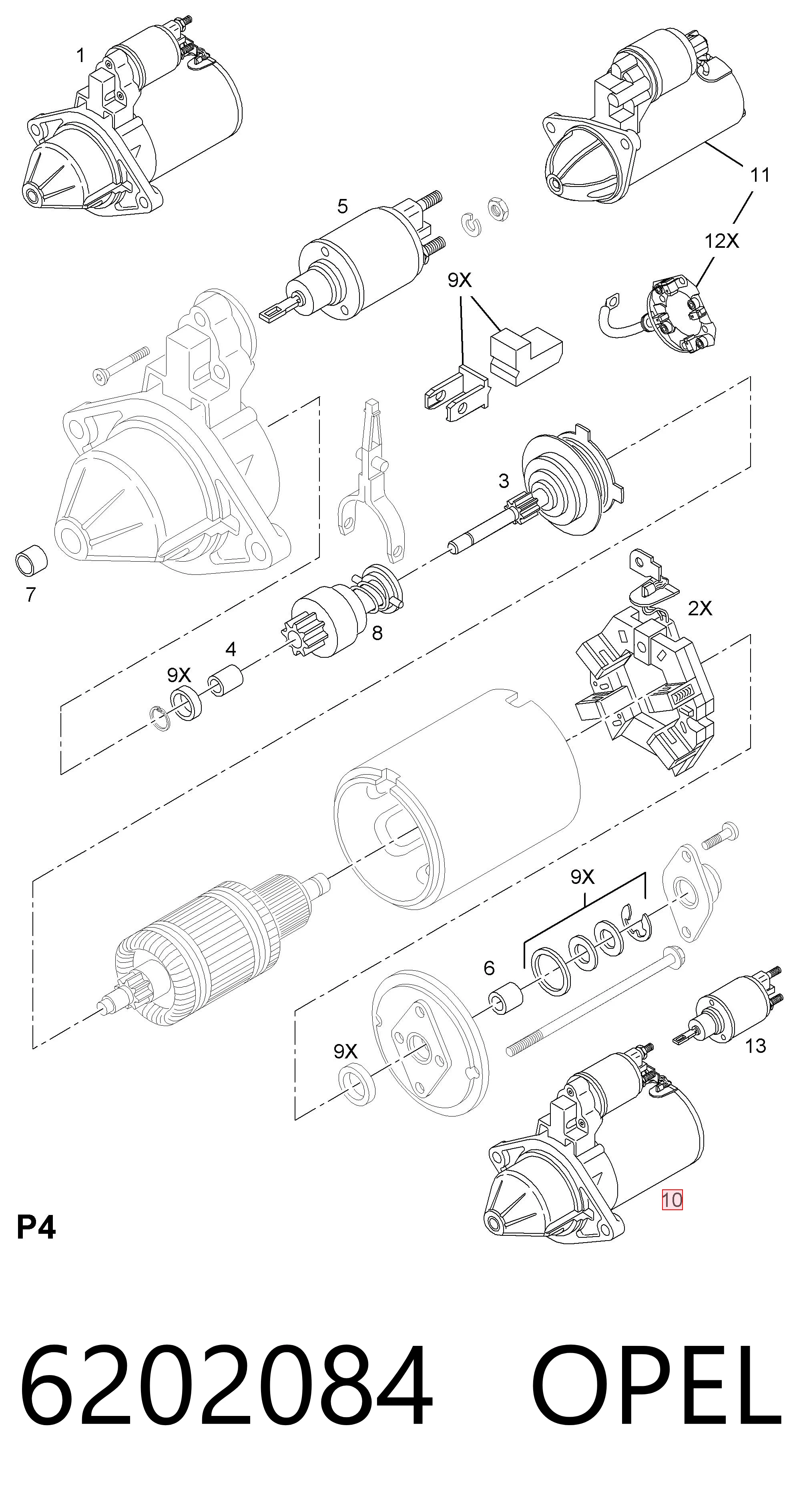 6202084 Opel Arranque motores