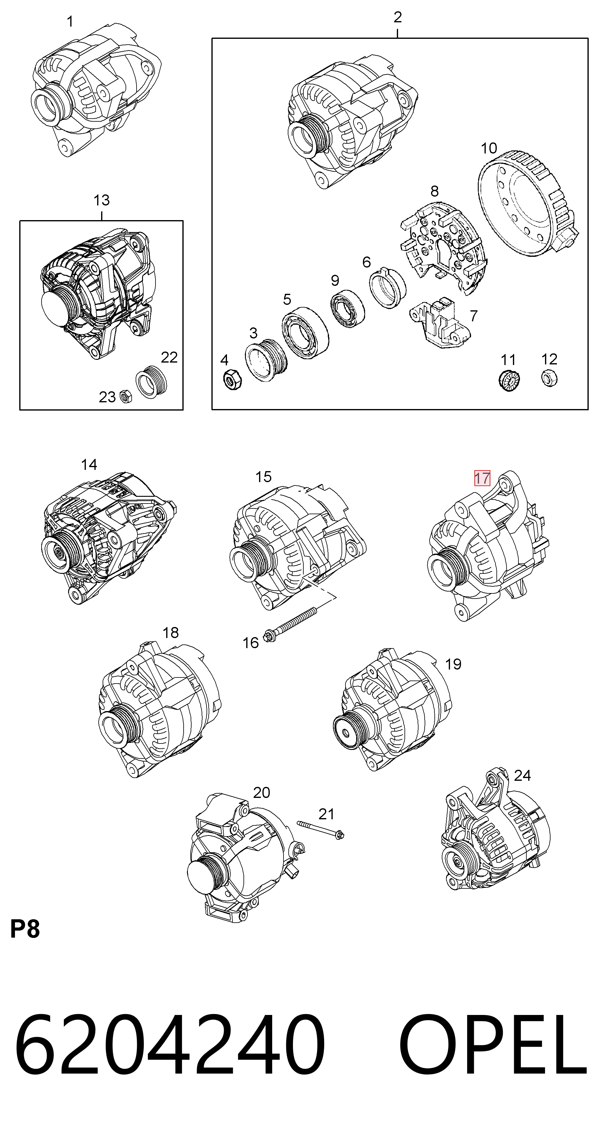 Alternador de coche Opel Astra  (1998-2009)