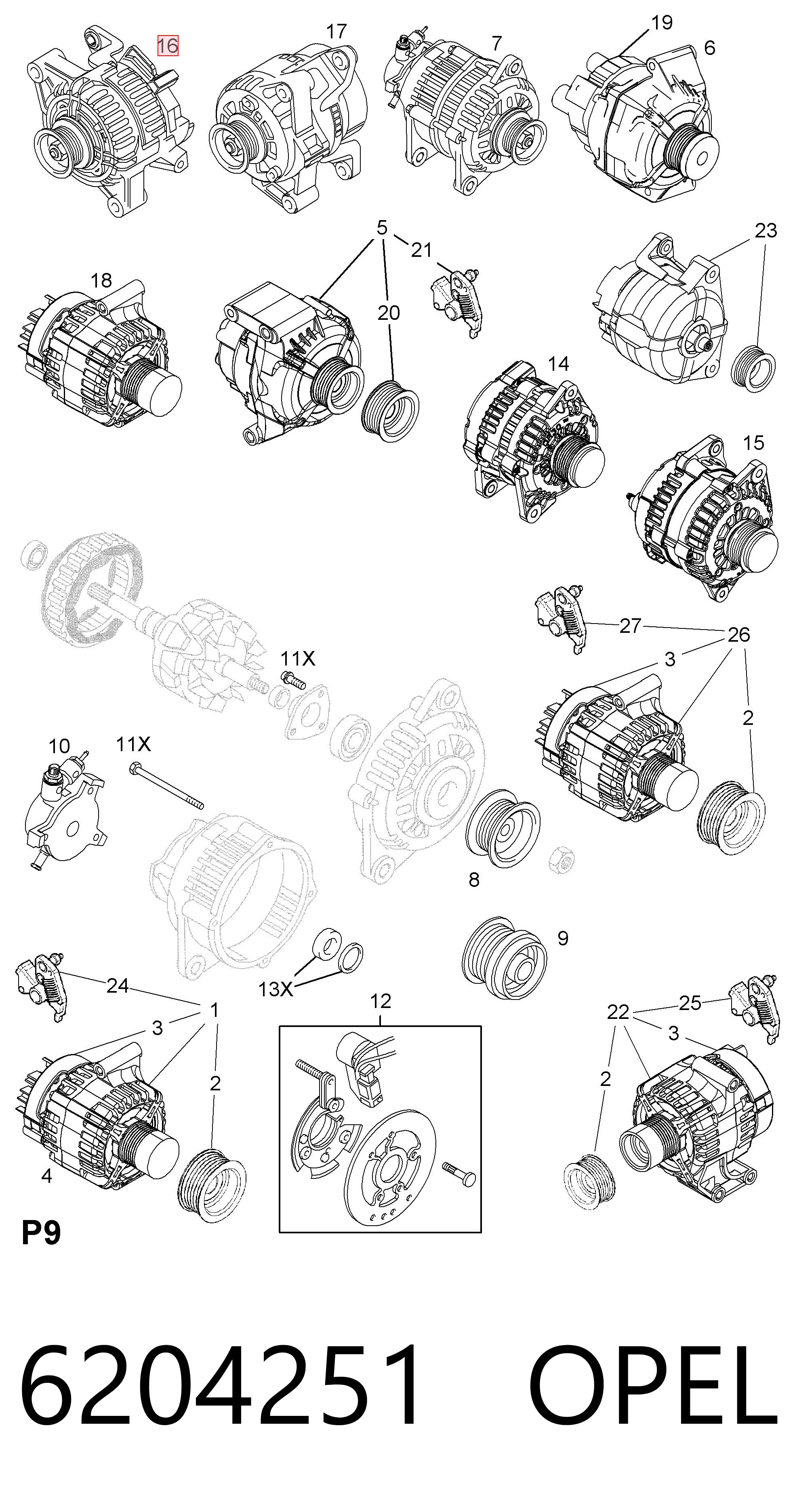 Alternador 6204251 OPEL