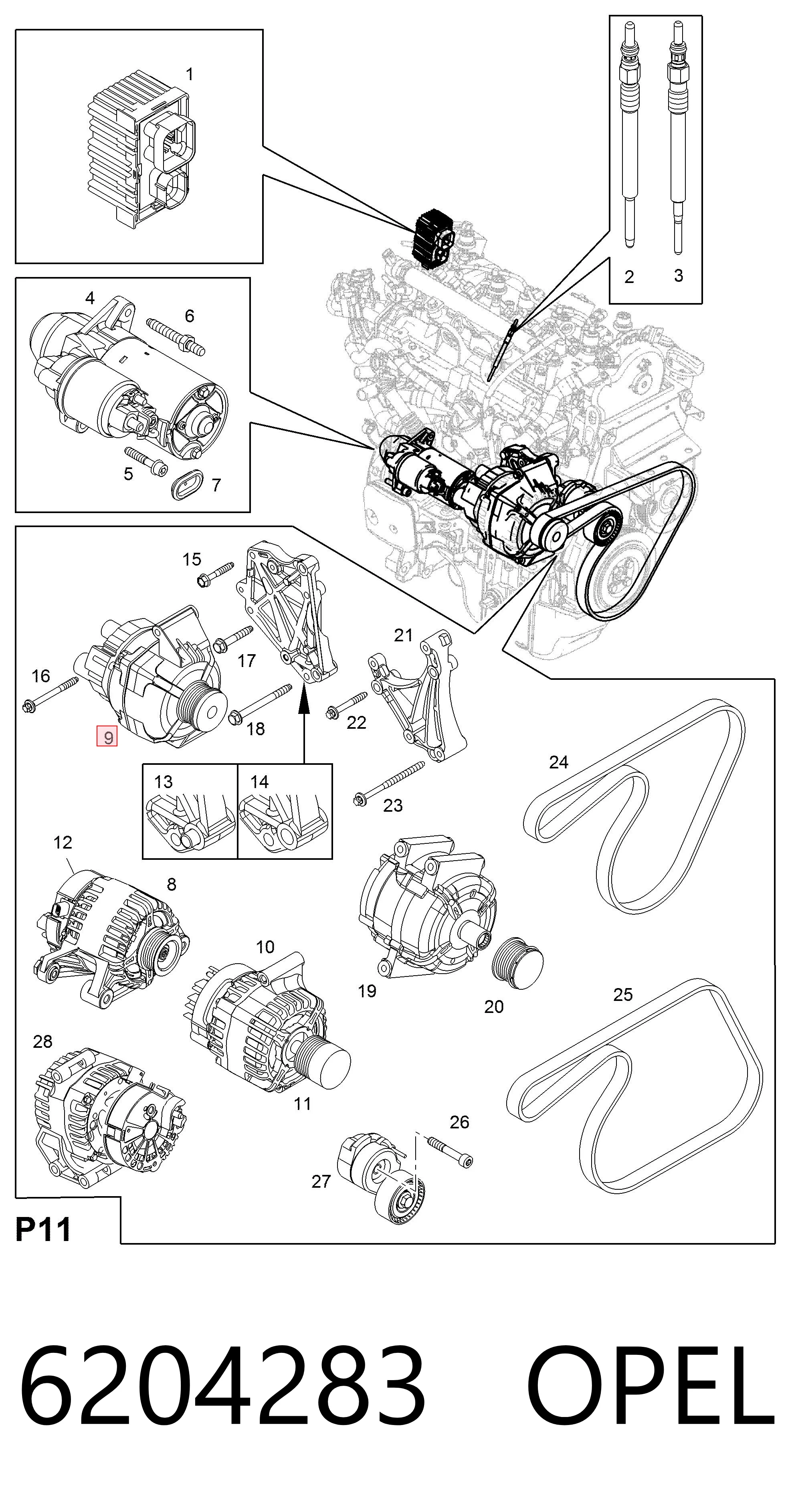 6204283 Opel Alternador de coche