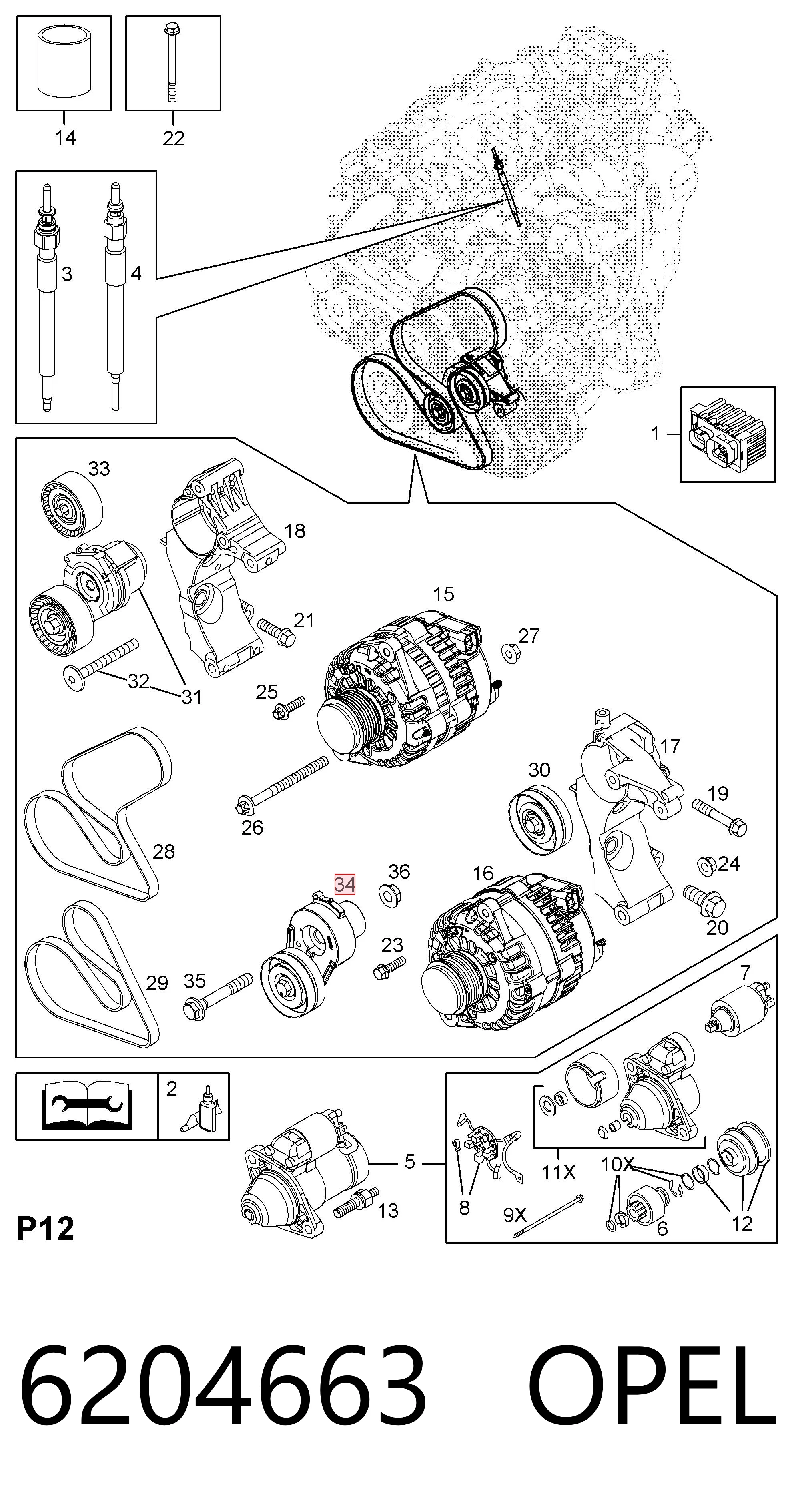6204663 Opel Tensor de correa de alternador
