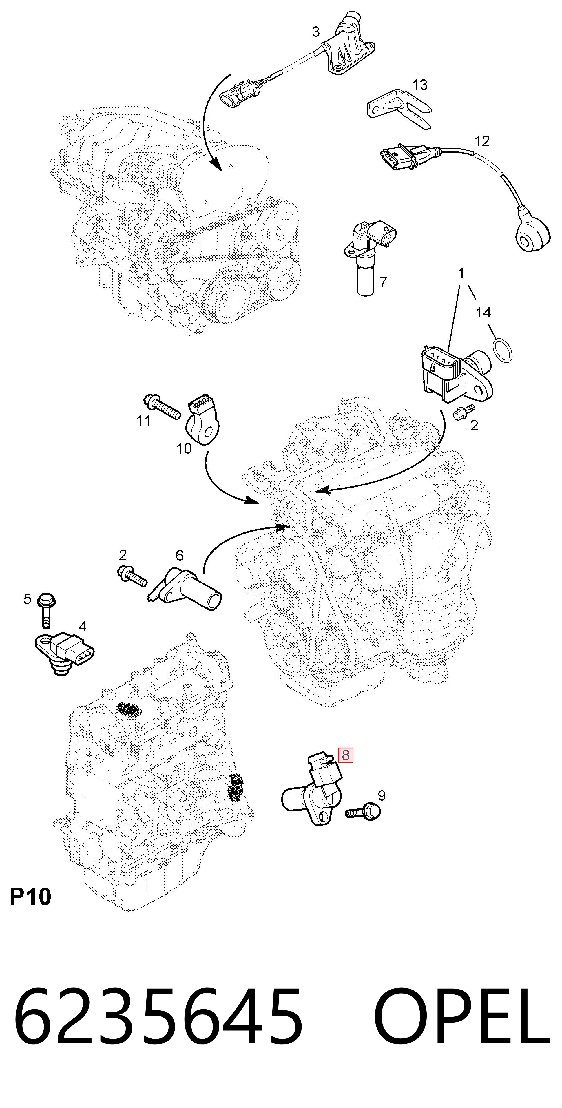 6235645 Opel Sensor de posición del cigüeñal