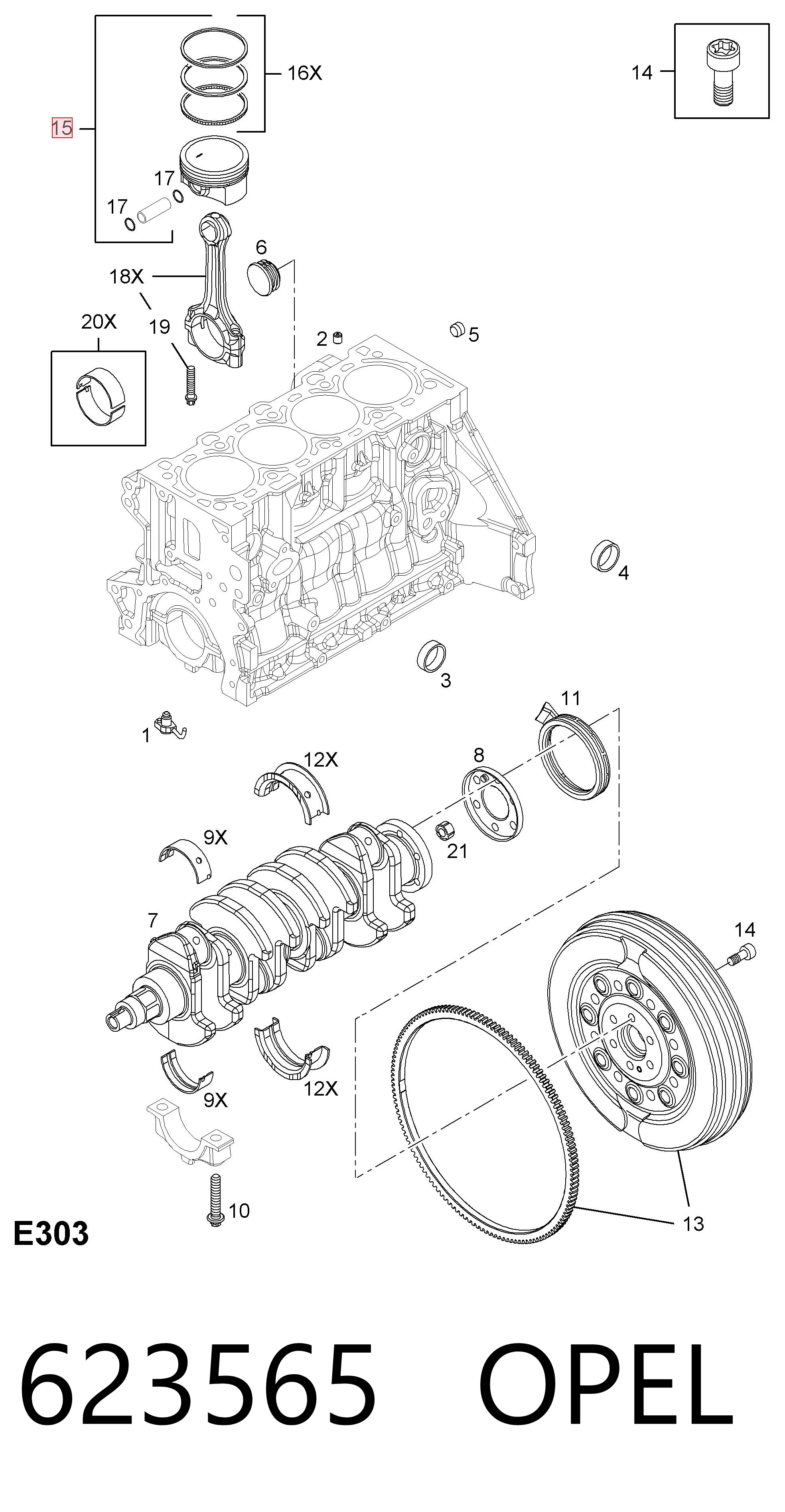 Pistón completo para un cilindro, STD 623565 OPEL