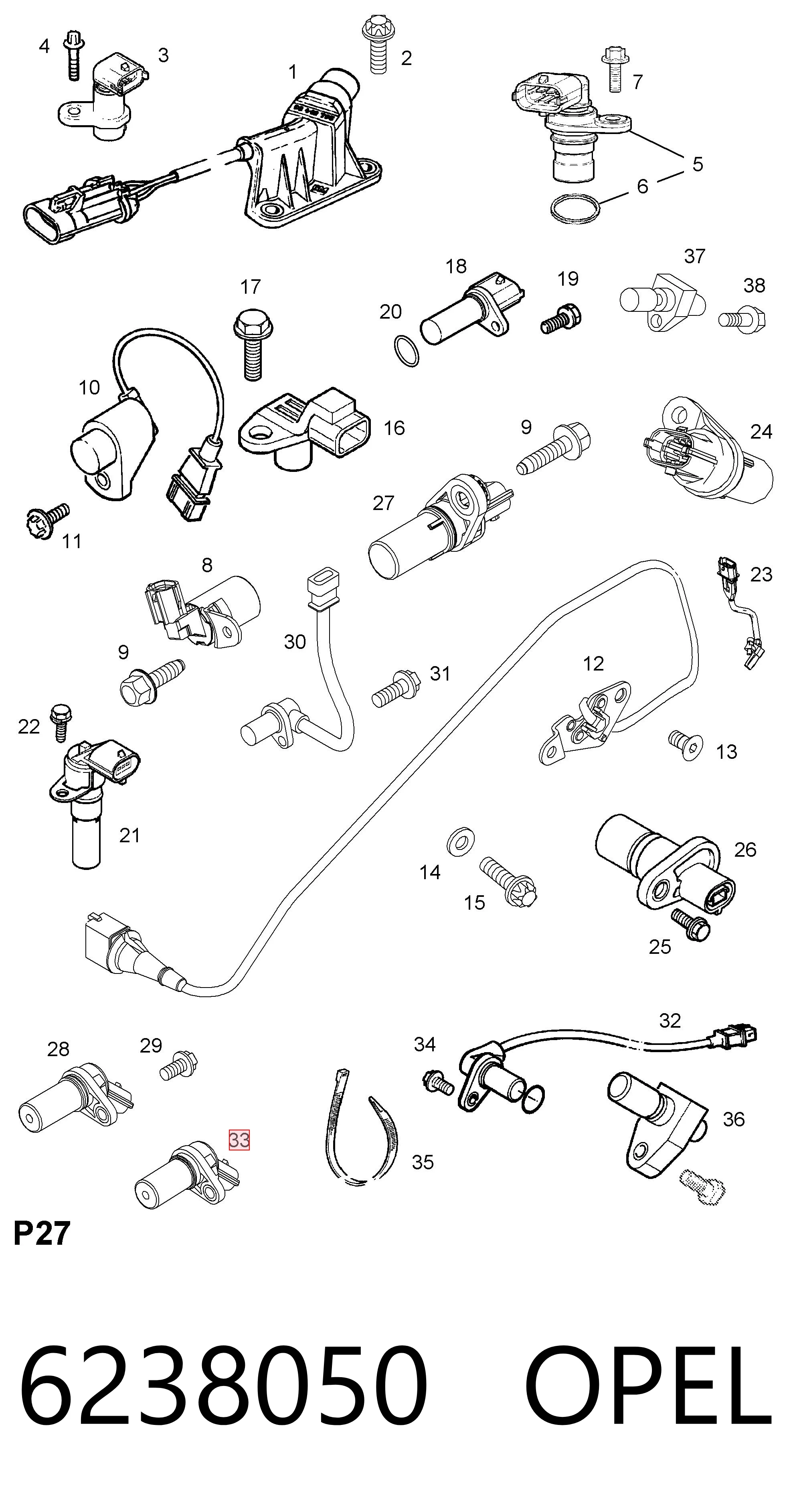 6238050 Opel Sensor de posición del cigüeñal