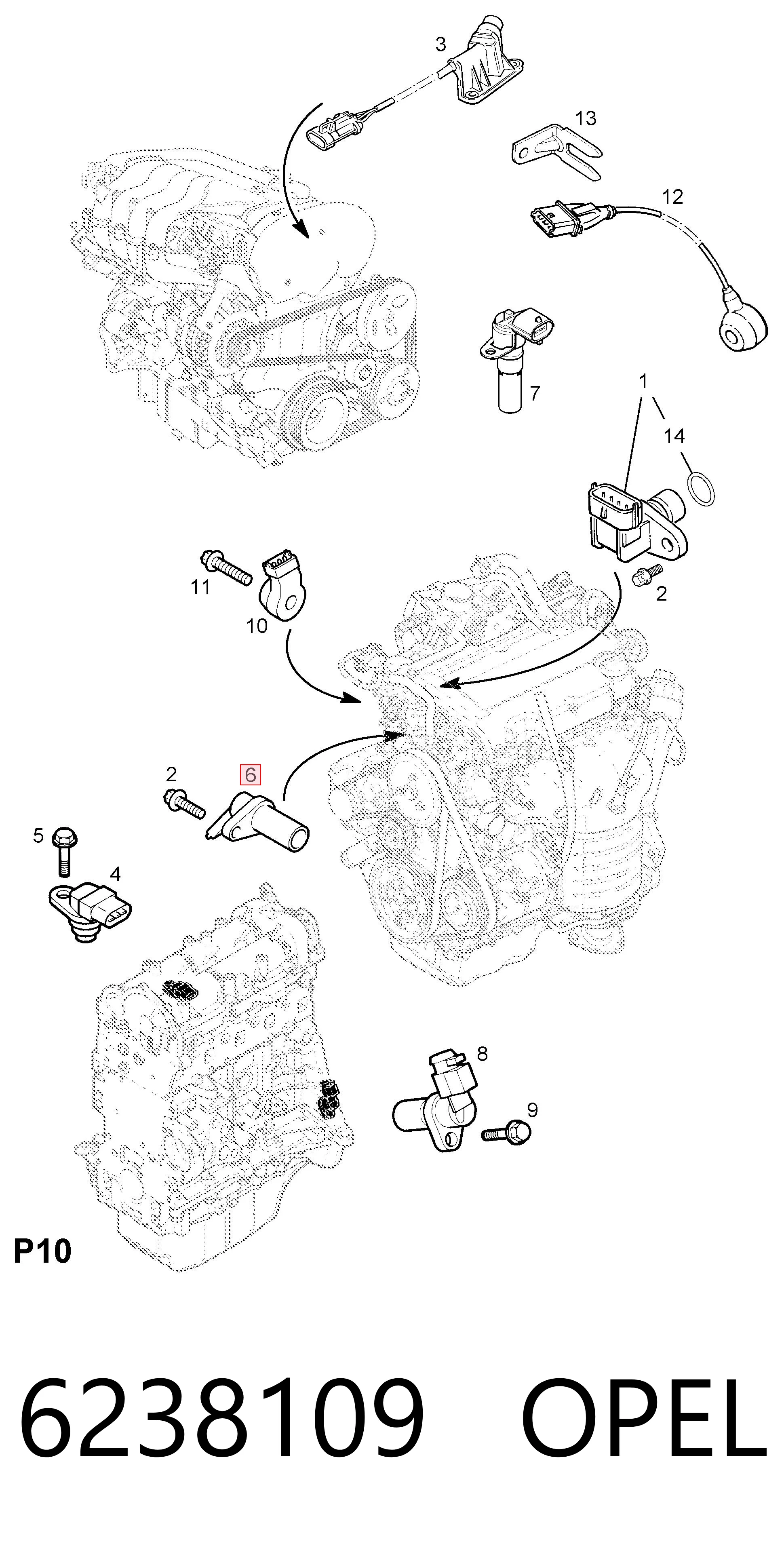 6238109 Opel Sensor de posición del cigüeñal