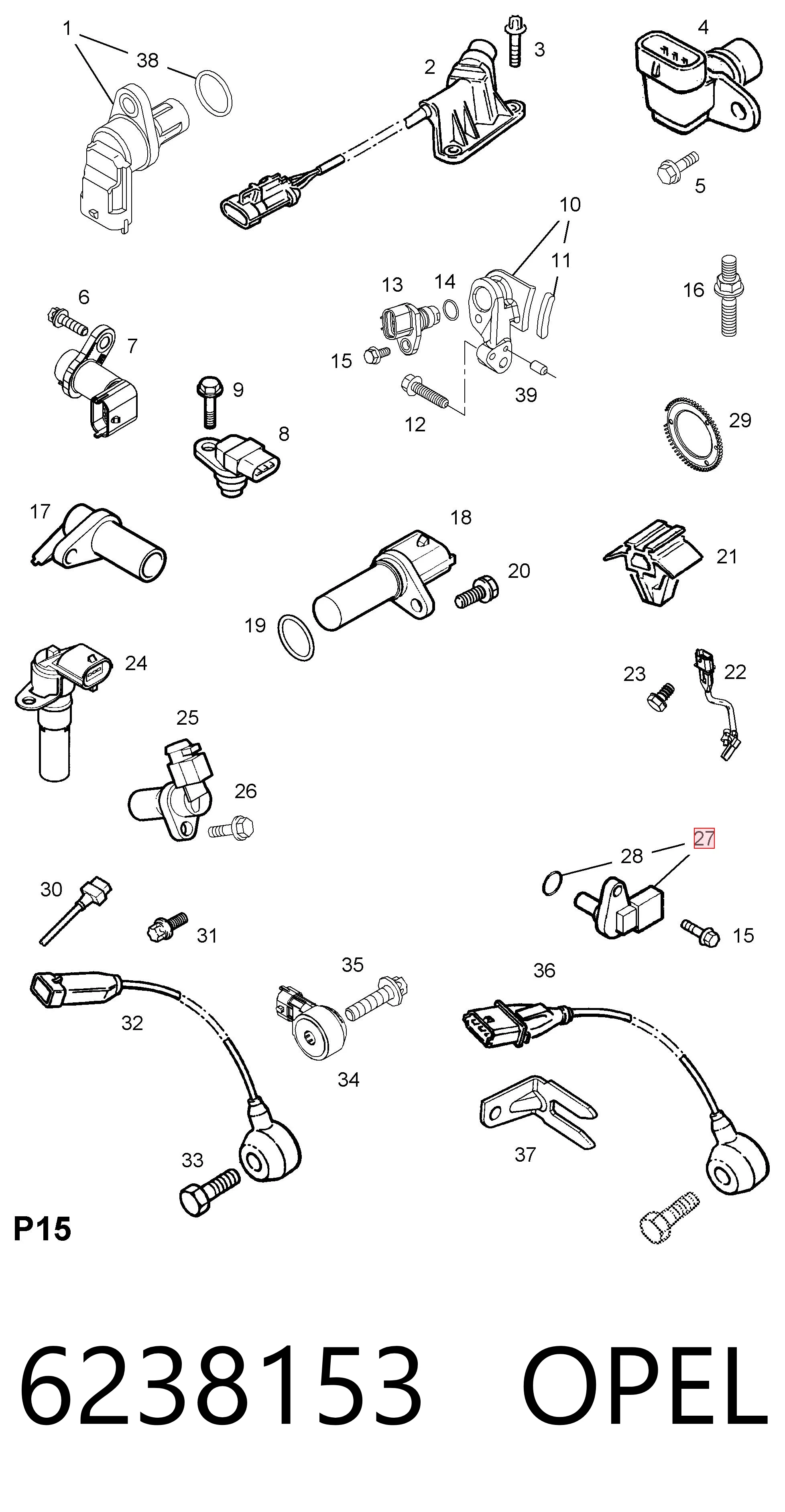 6238153 Opel Sensor de posición del cigüeñal