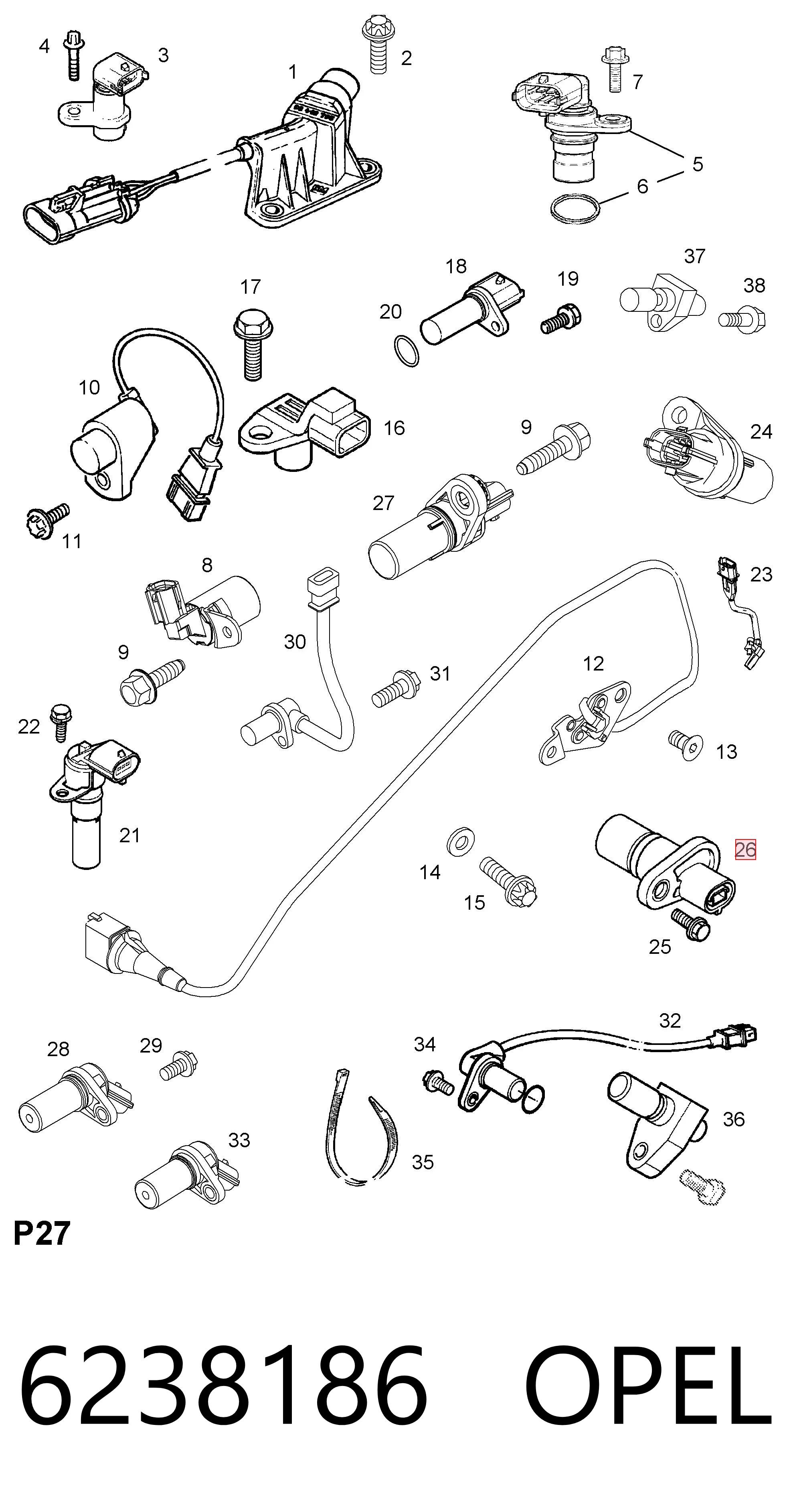 6238186 Opel Sensor de posición del cigüeñal