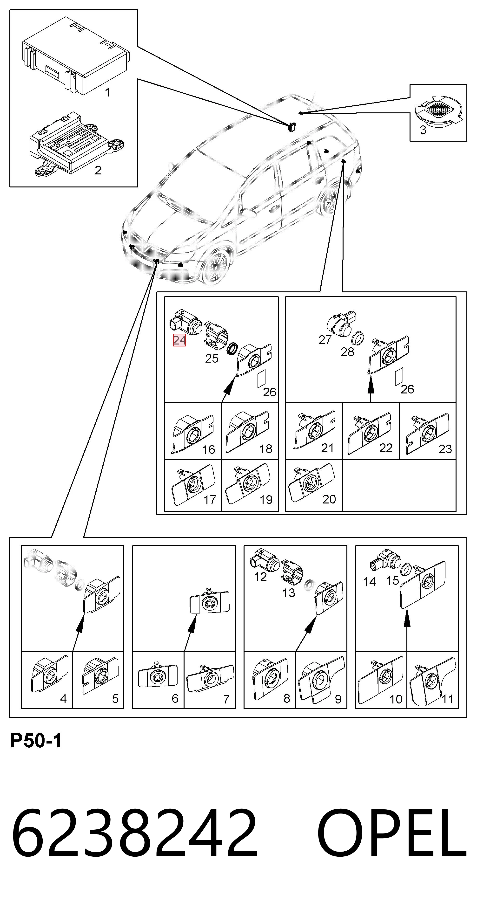 6238242 Opel Sensor alarma de estacionamiento trasero 