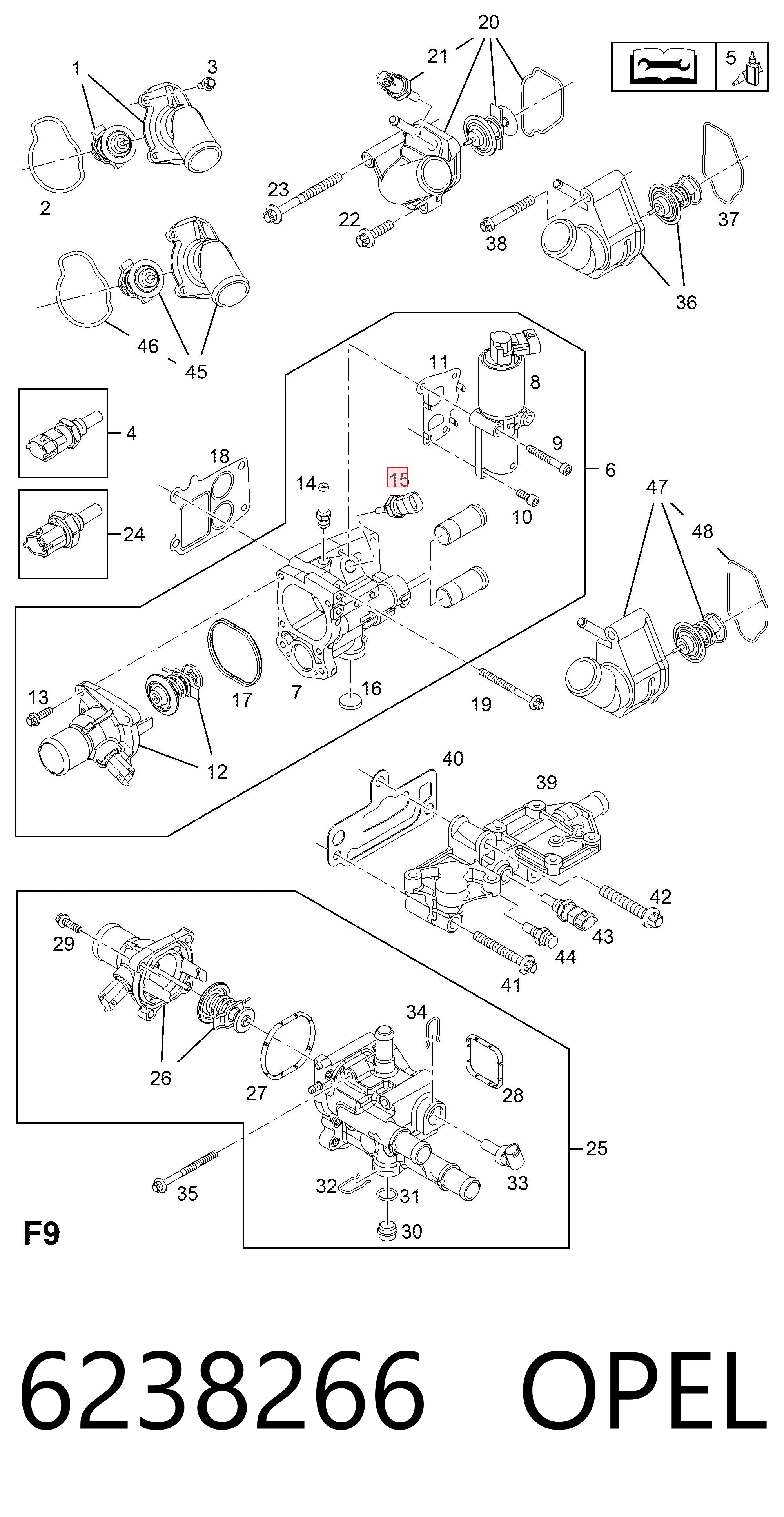 6238266 Opel Sensor temperatura refrigerante