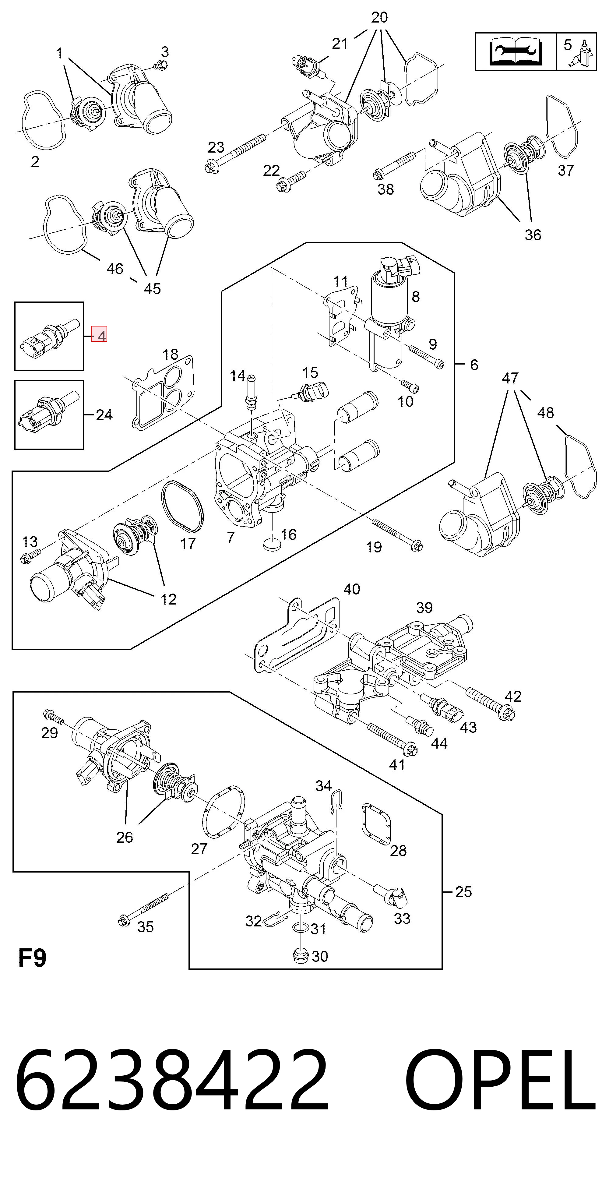 6238422 Opel Sensor temperatura refrigerante