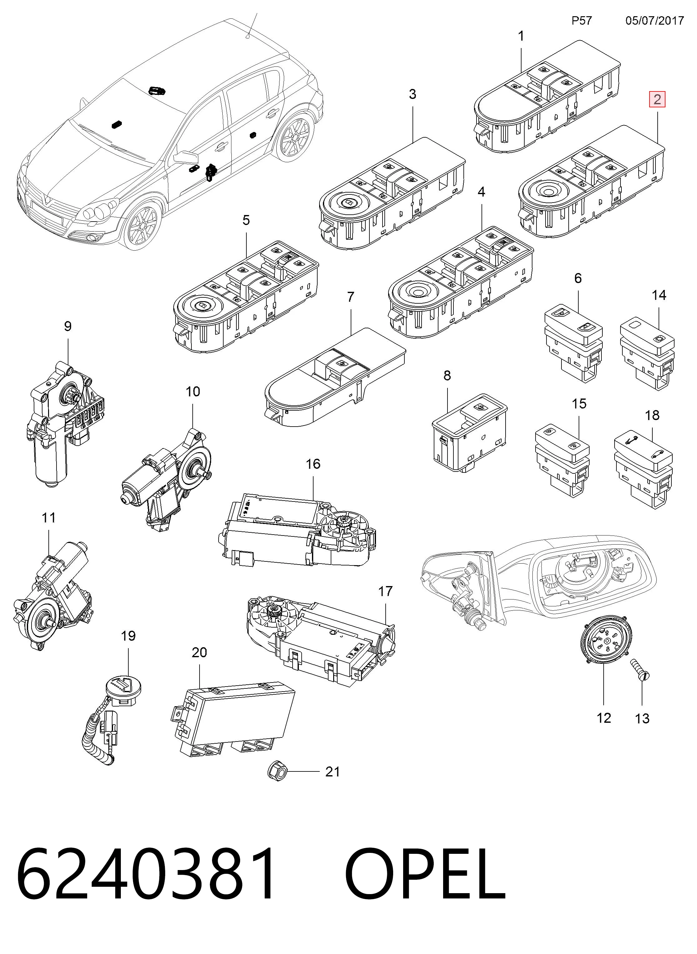 6240381 Opel Unidad de control de elevalunas delantera izquierda