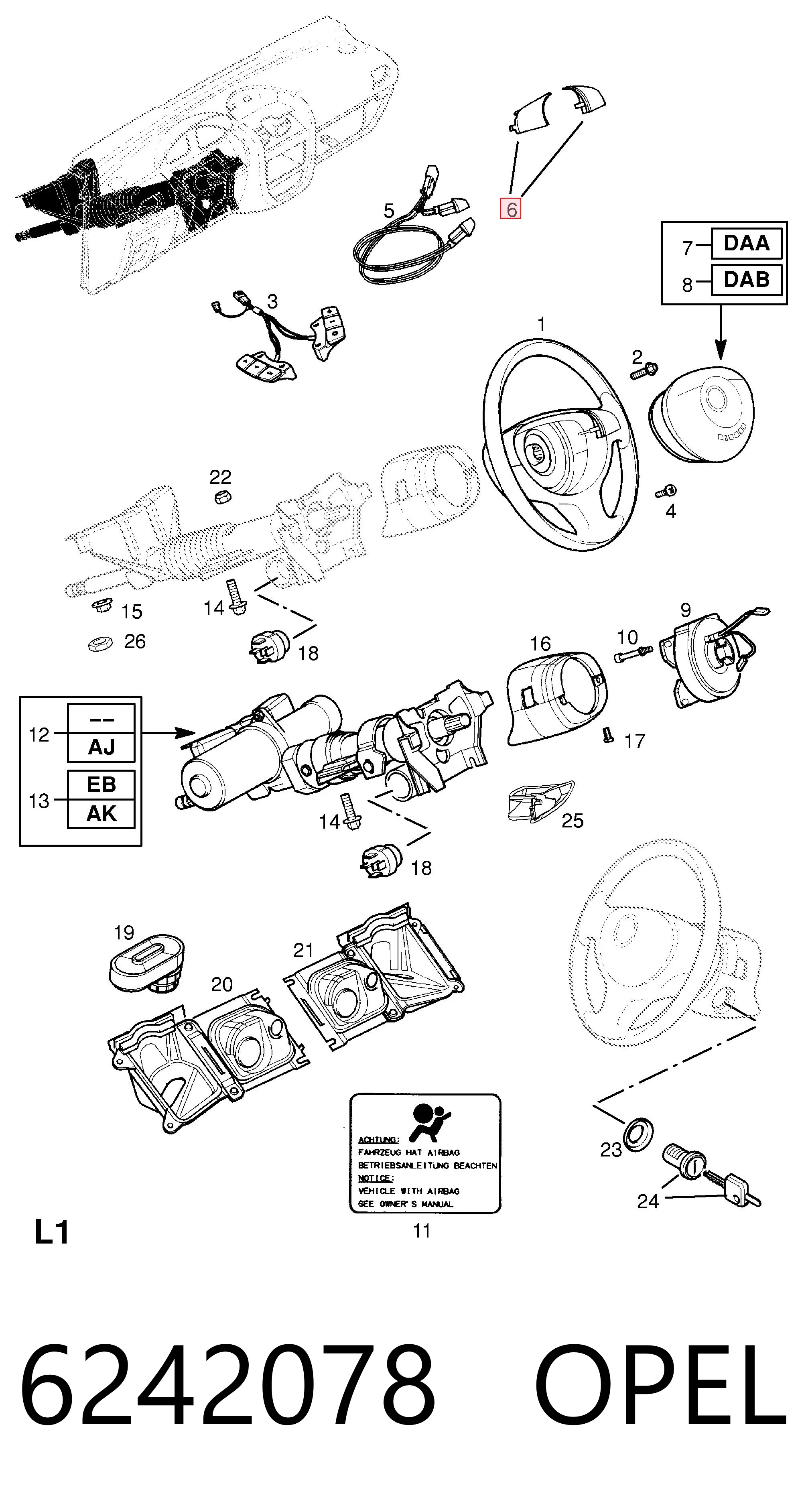 6242078 Opel Interruptor de la bocina