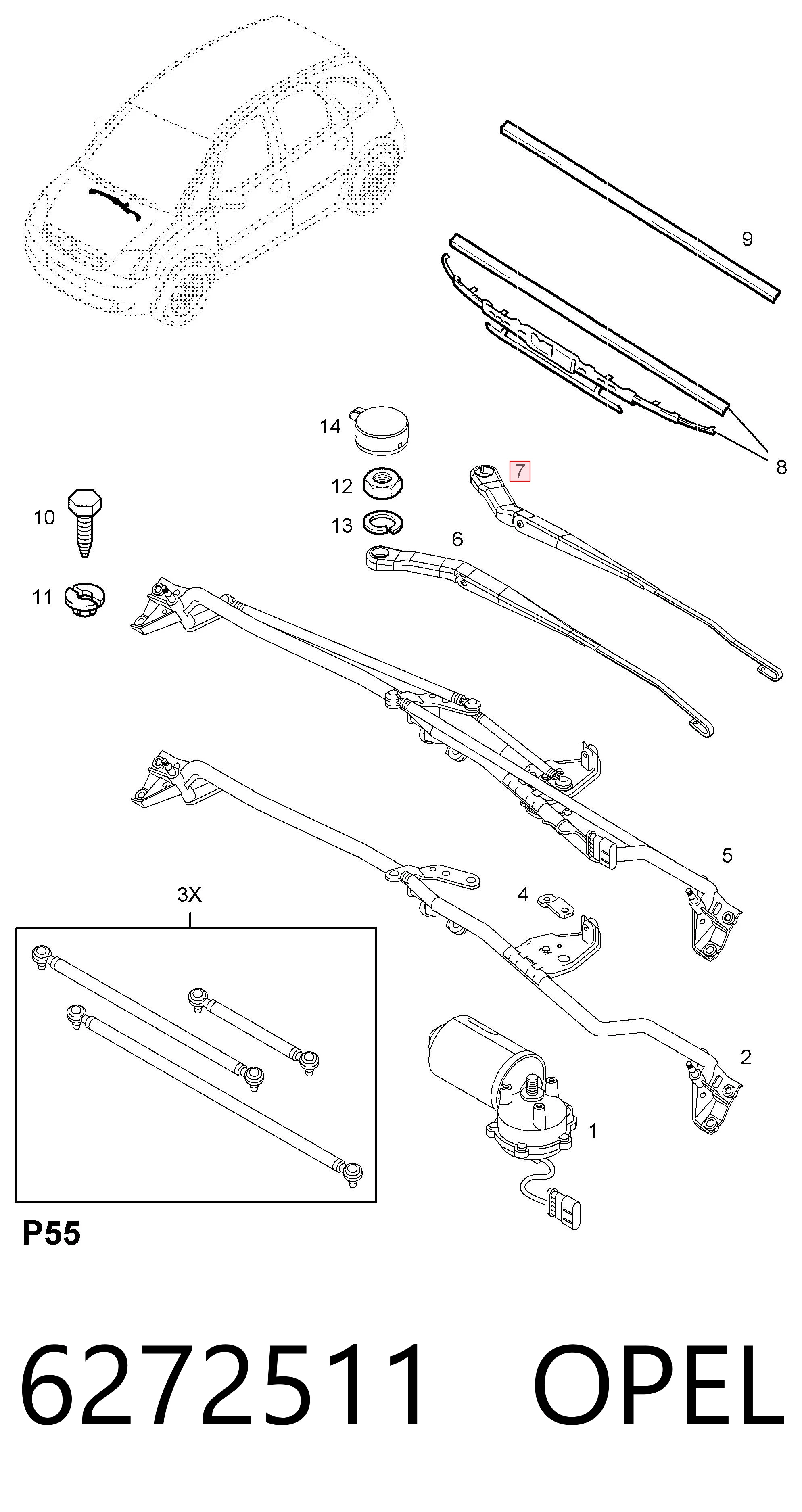 13139725 General Motors Brazo del limpiaparabrisas lavado de parabrisas