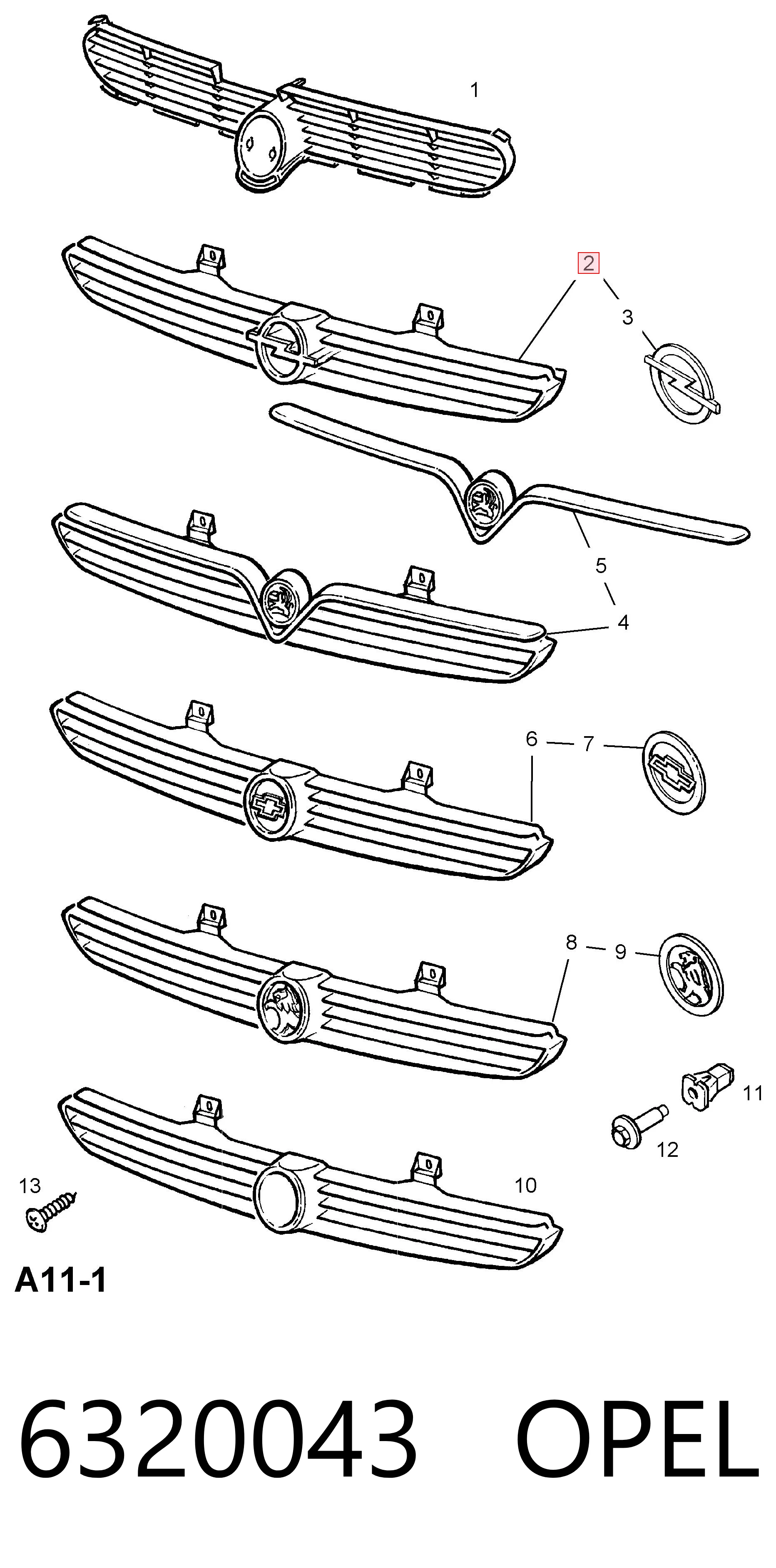 Parrilla para Opel Combo 