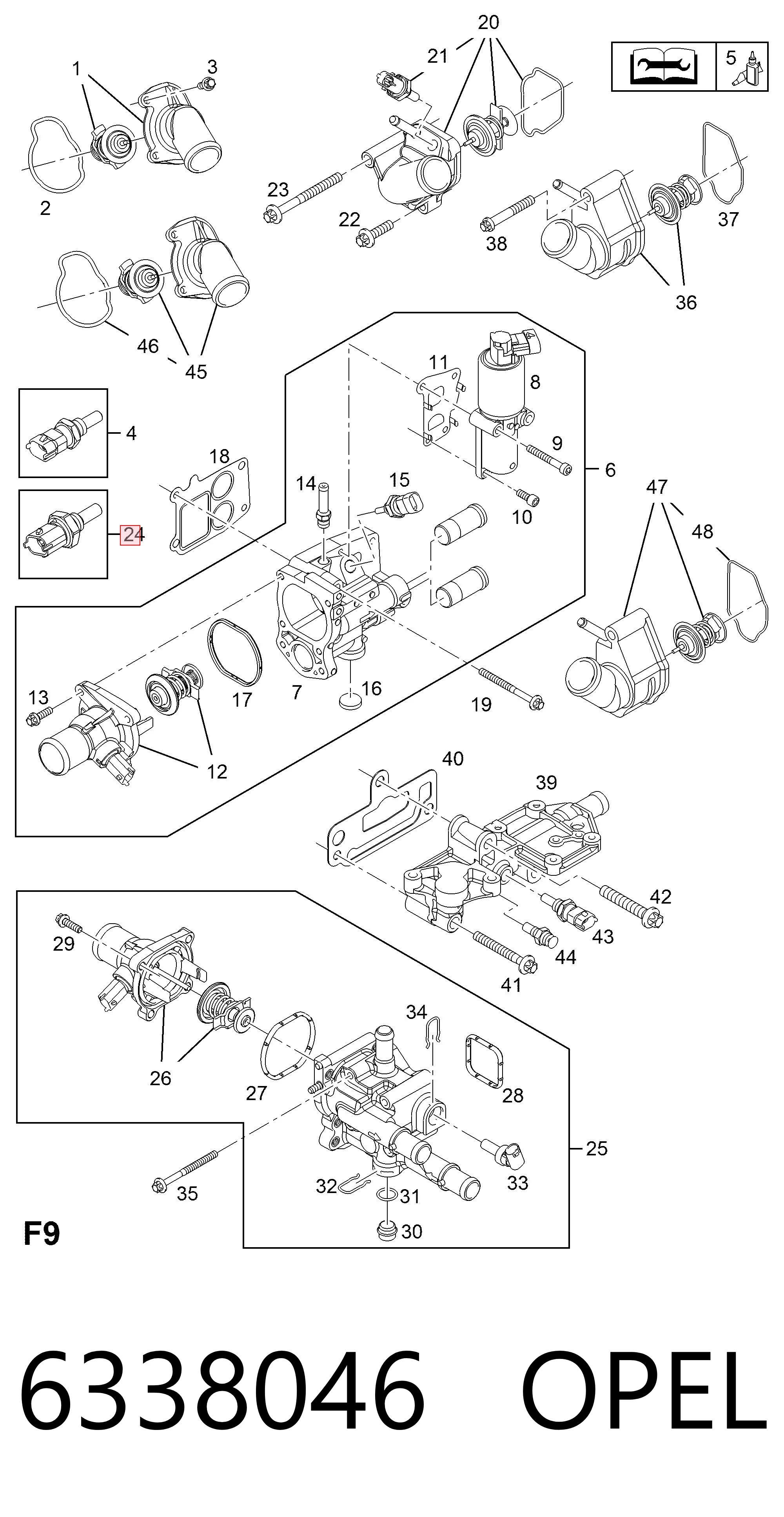 Sensor de temperatura del líquido refrigerante 6338046 OPEL