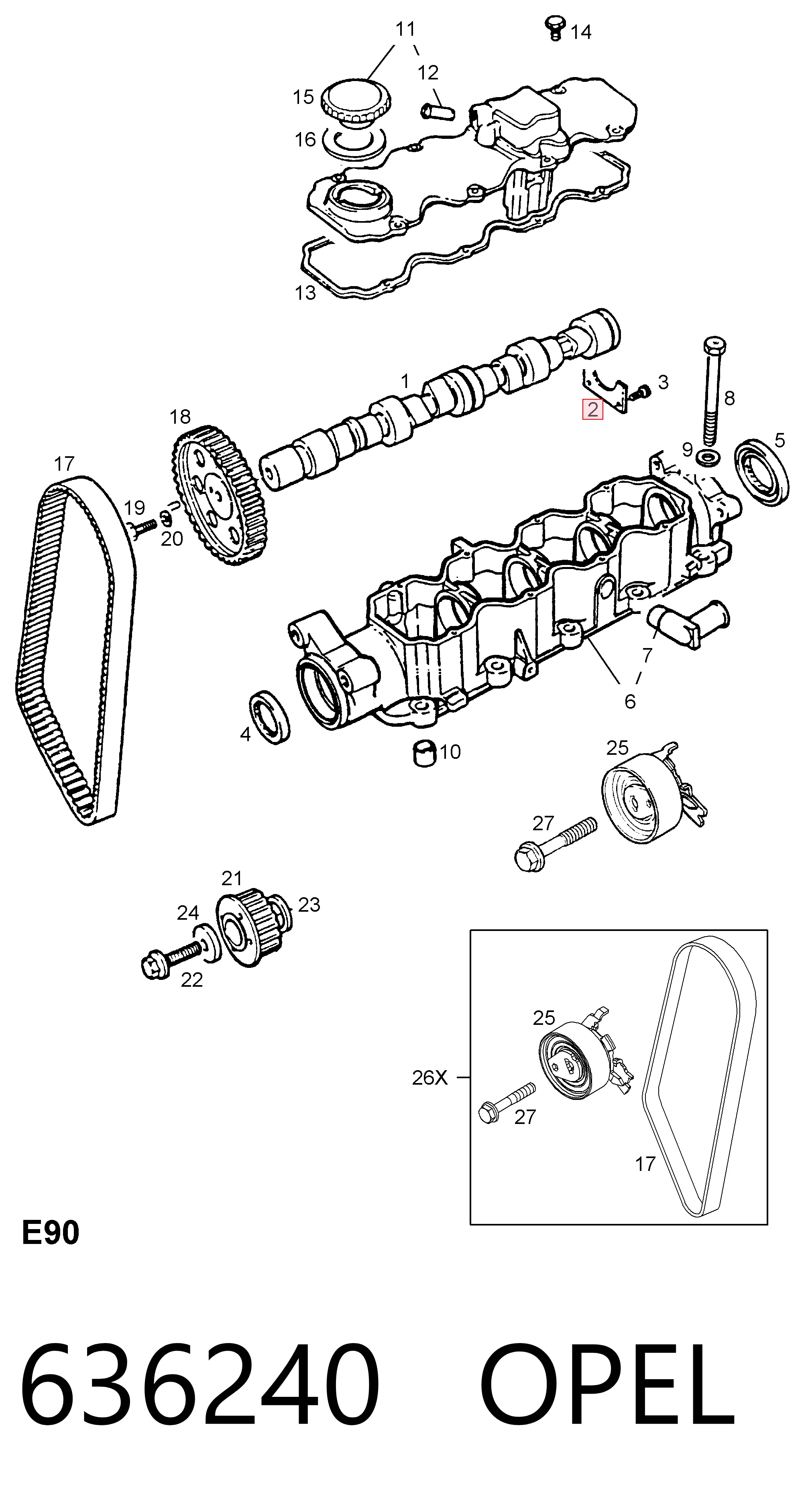 636240 Opel Kit árbol de levas