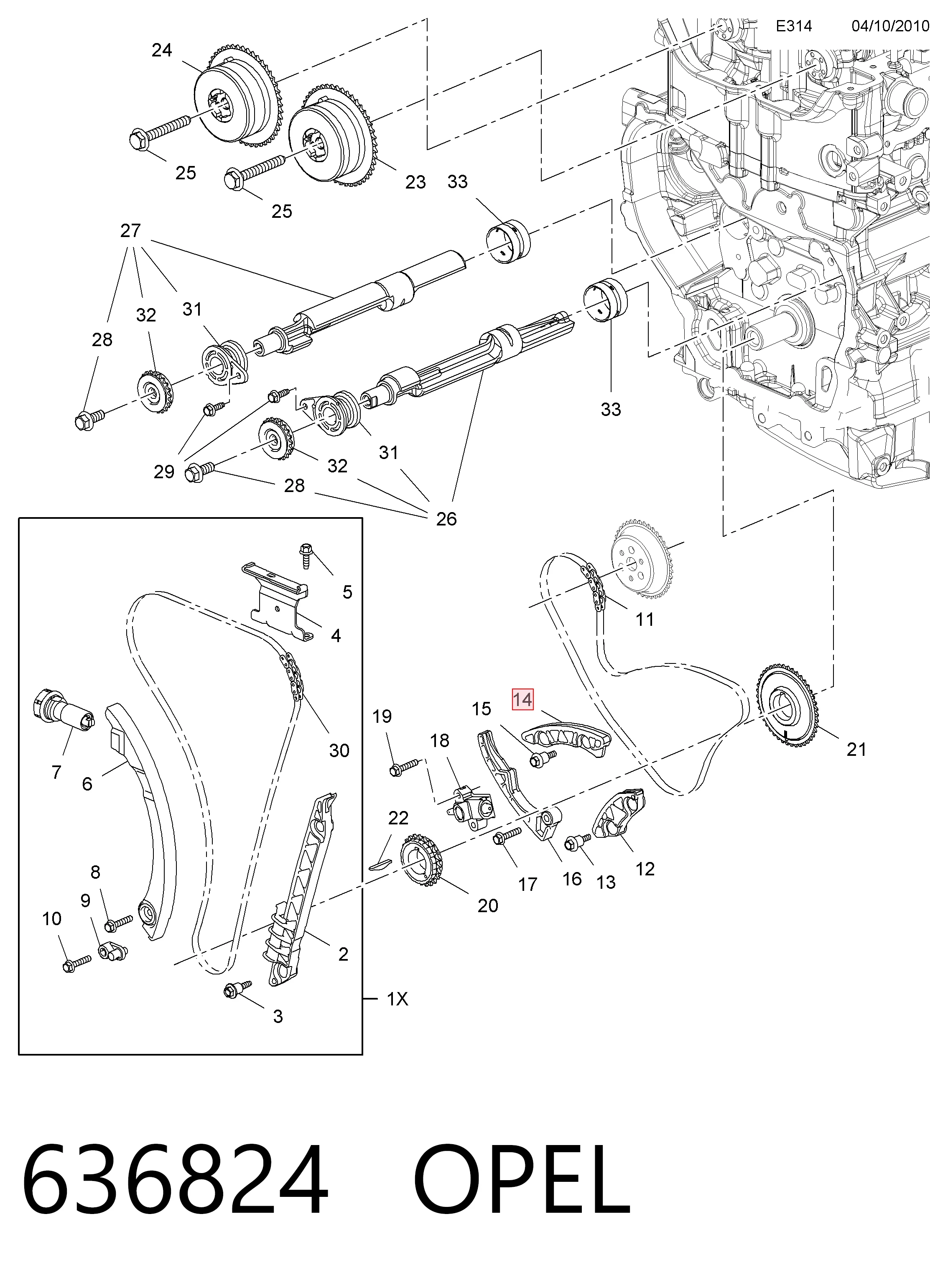  Tensor superior de la cadena de distribución Opel Vectra 