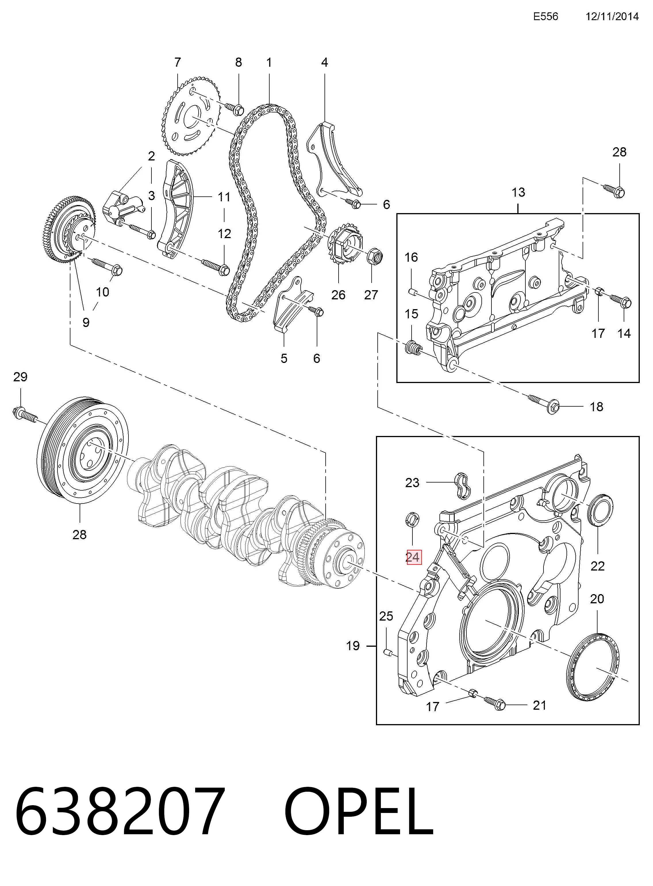 Junta de tapa frontal del motor 638207 OPEL