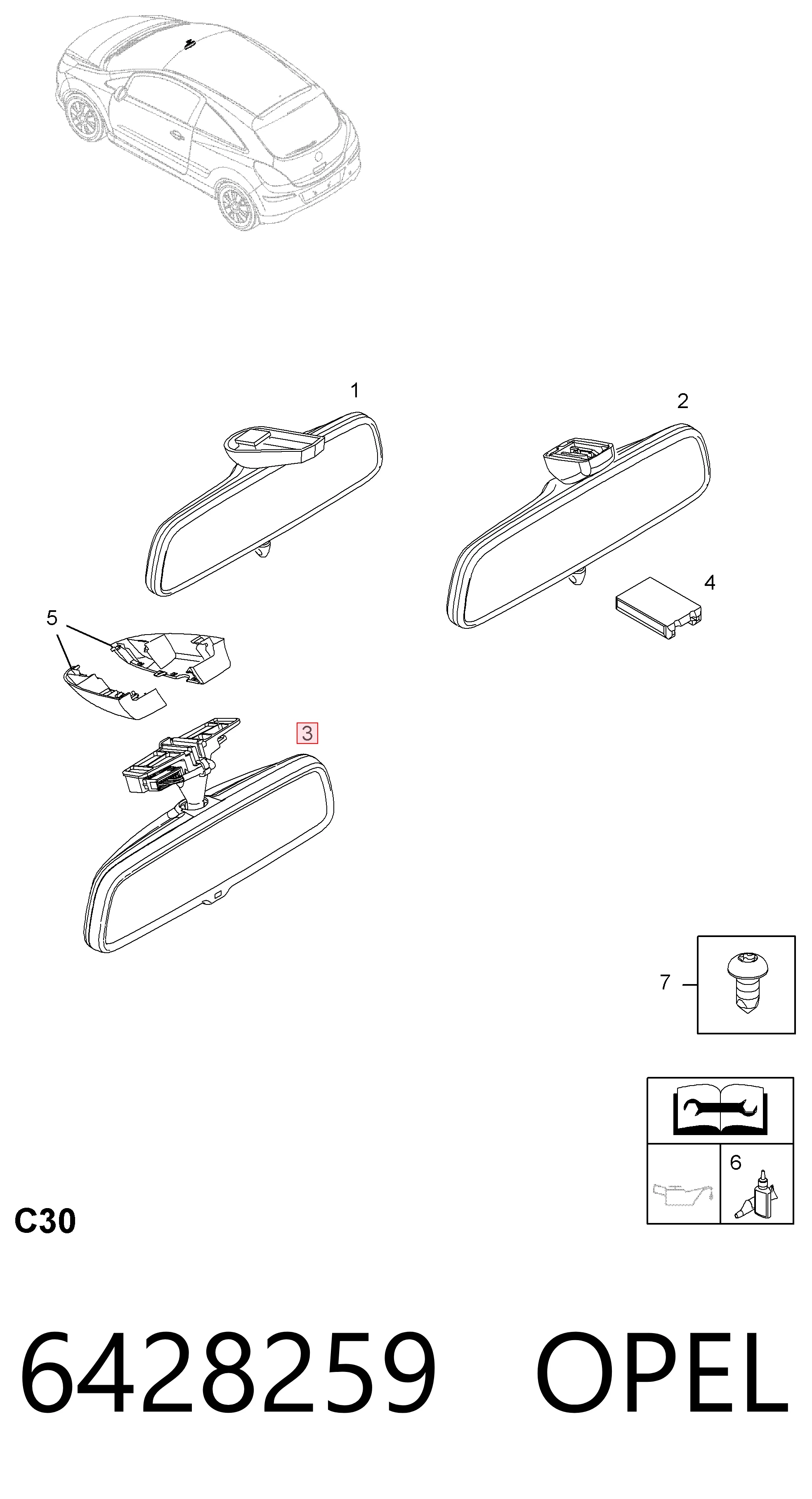 Espejo interior Opel Astra H sedán (L69) (2004 - 2014) precio, desde 26,14 EUR
