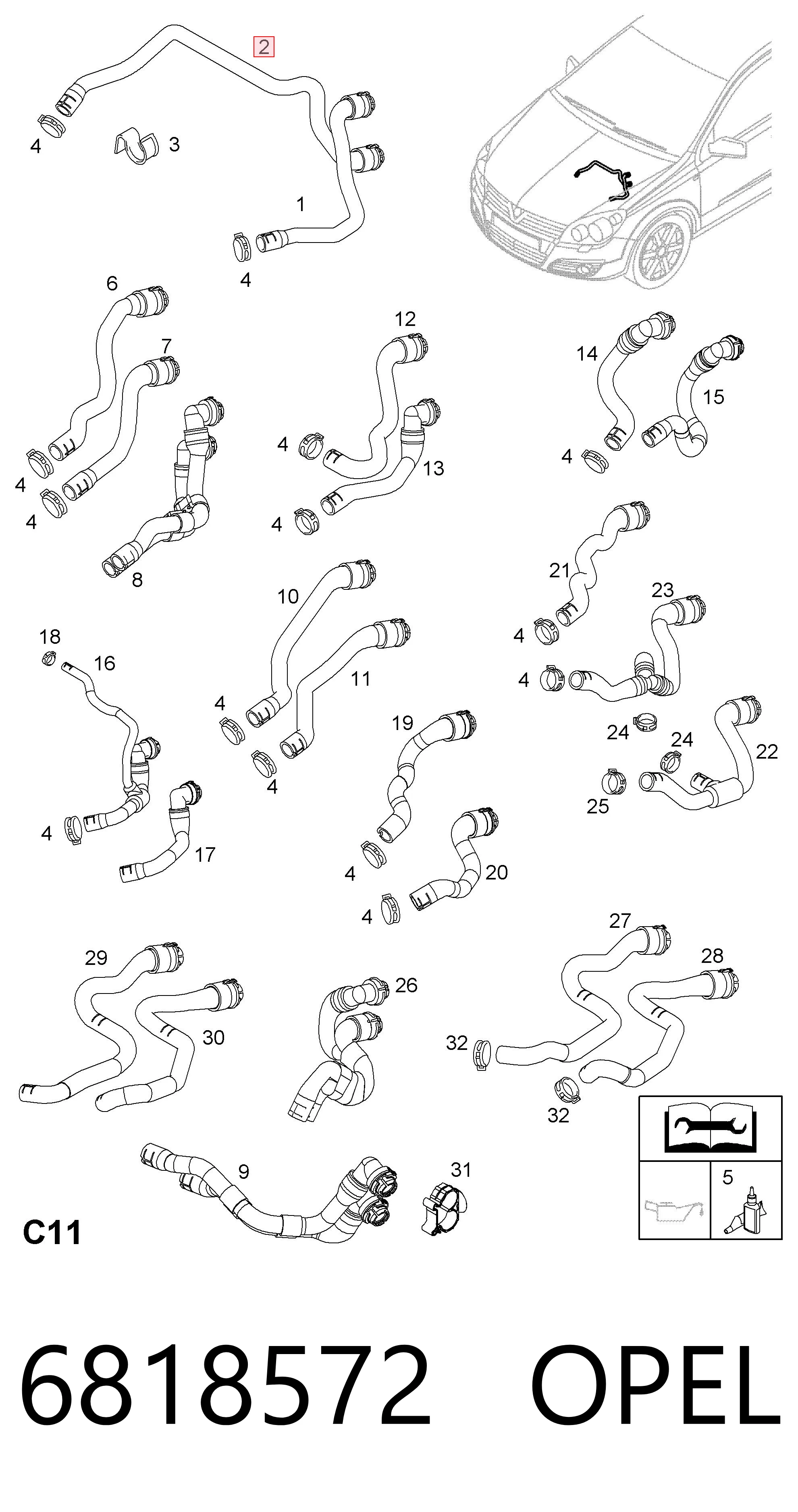 Manguera de calefacción, retorno 6818572 OPEL