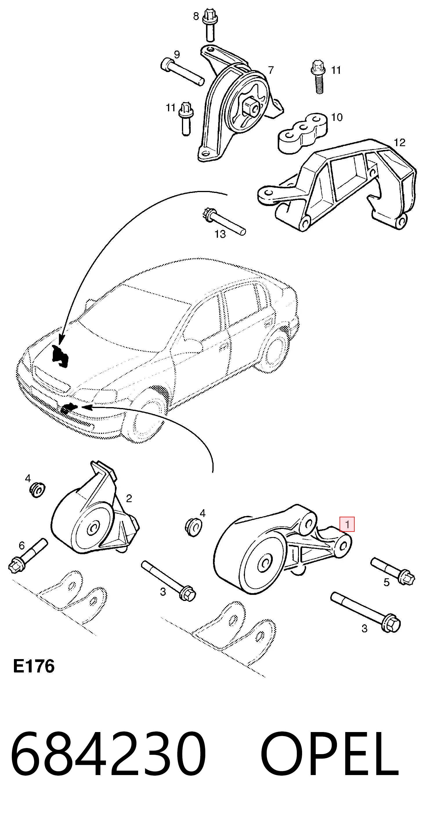 Soporte delantero del motor 684230 OPEL