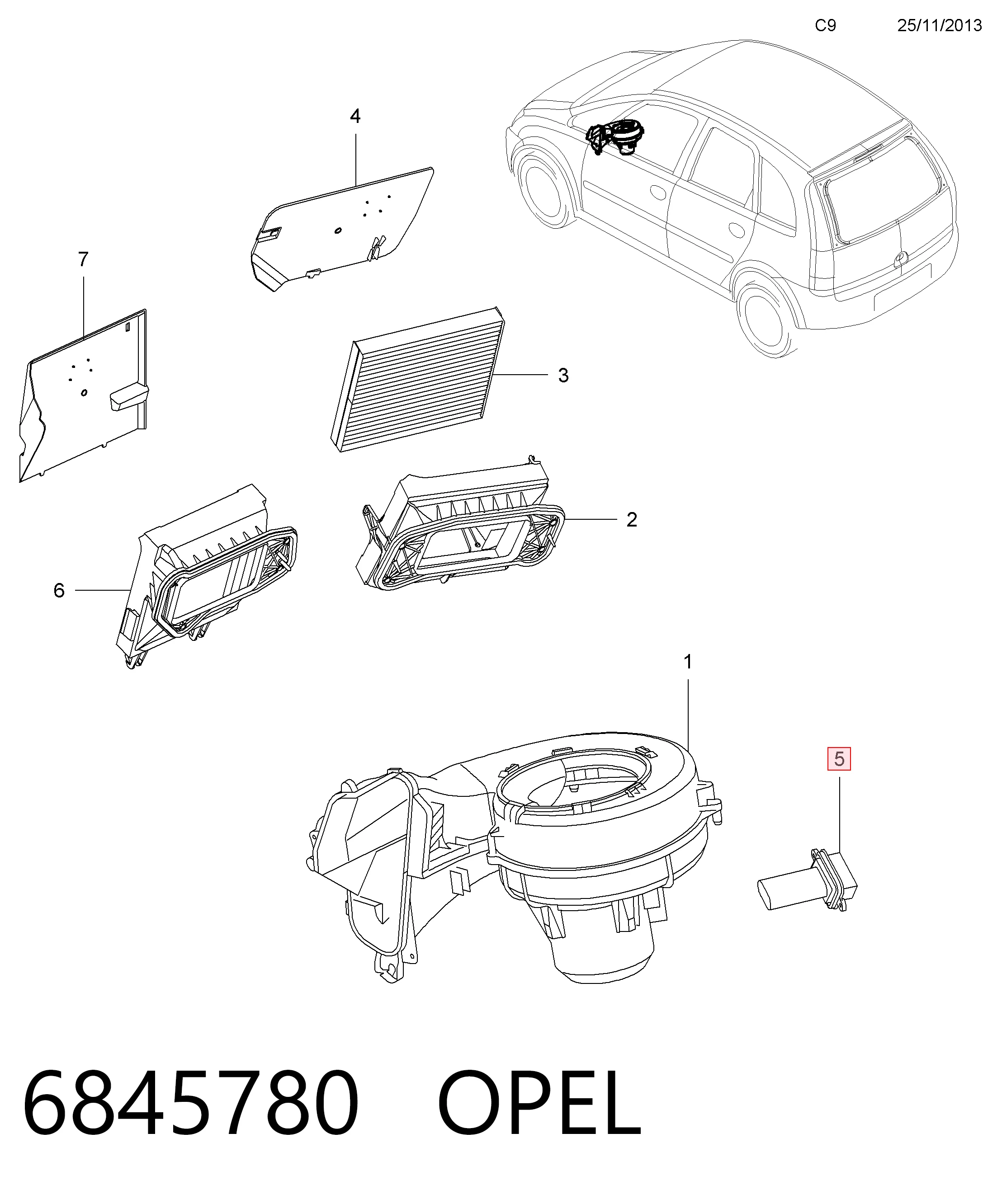 6845780 Opel Resistencia de calefacción