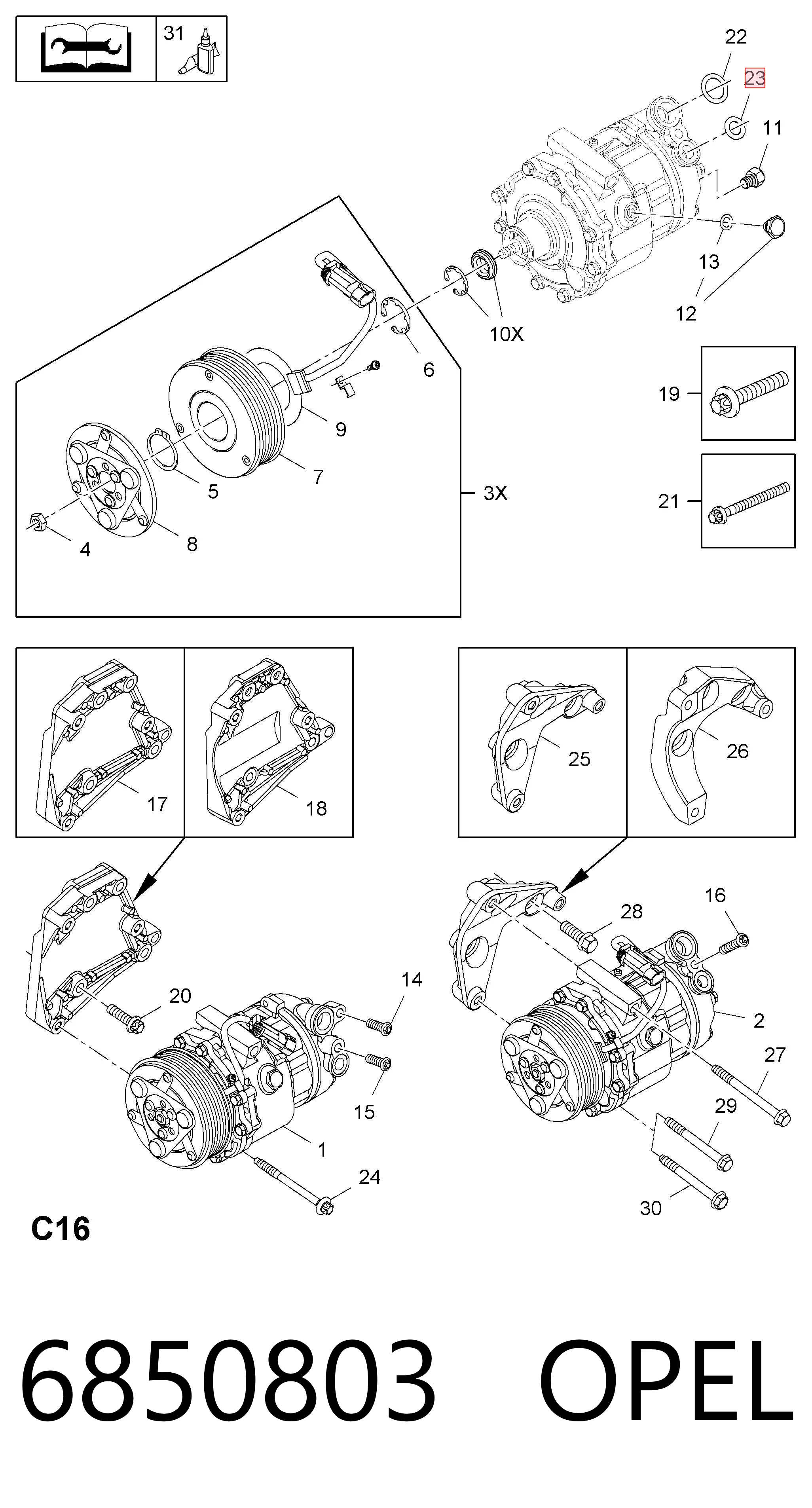 6850803 Opel Anillo de sellado de la manguera de retorno del compresor