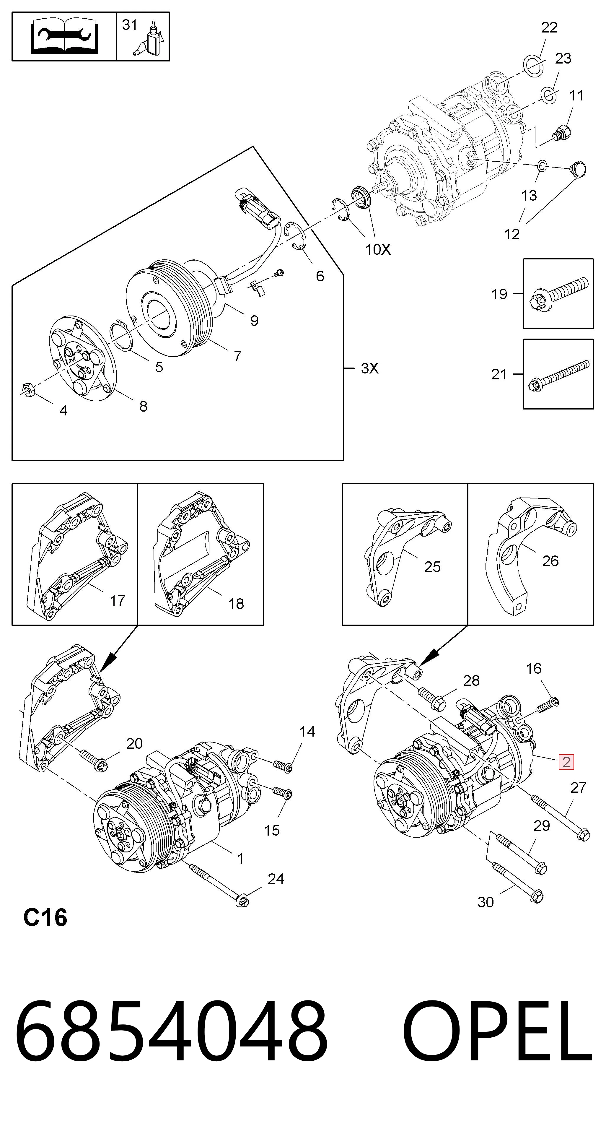 Compresor de aire acondicionado 6854048 OPEL