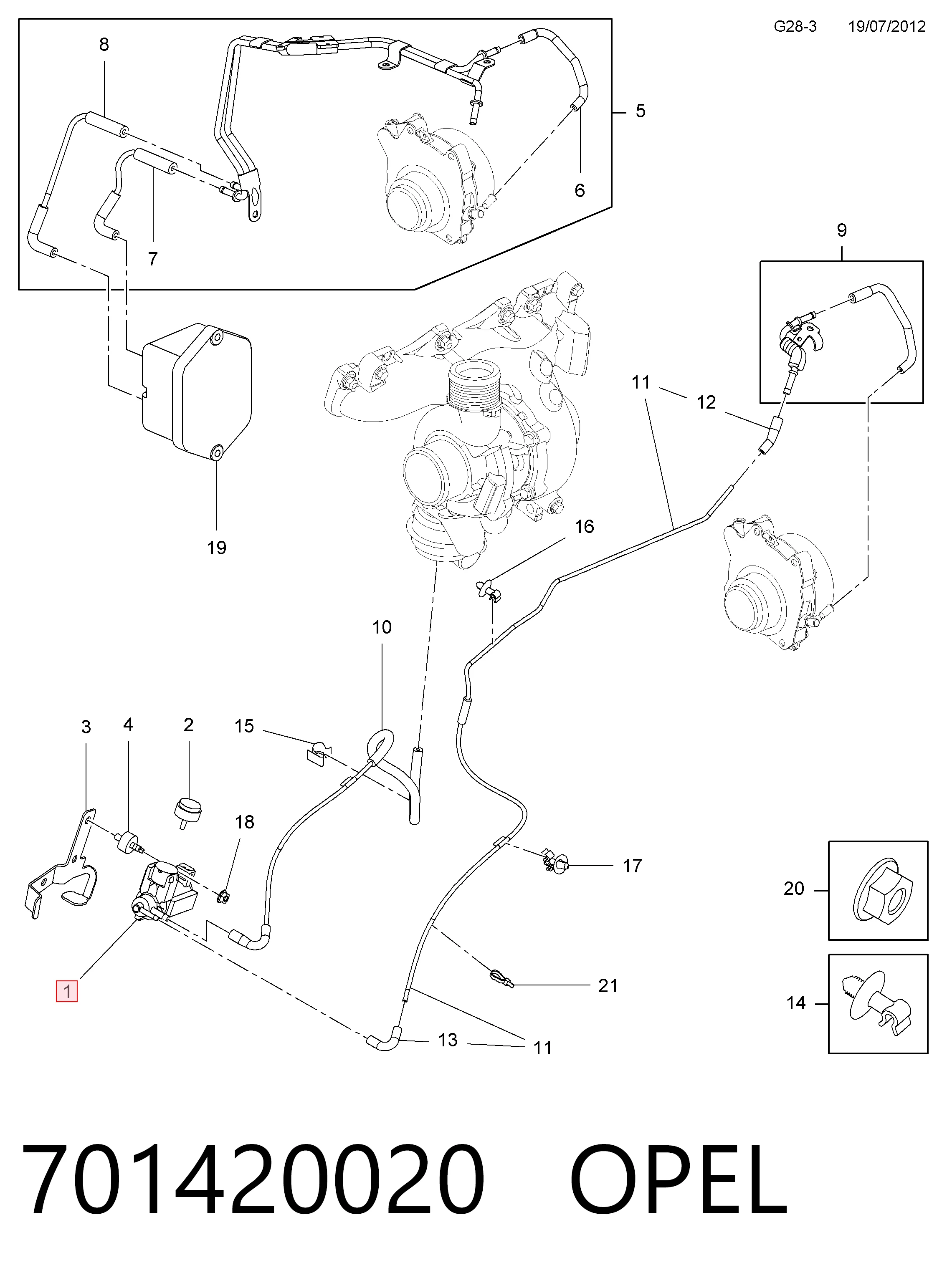 701420020 Opel Válvula solenoide de control de presión de sobrealimentación