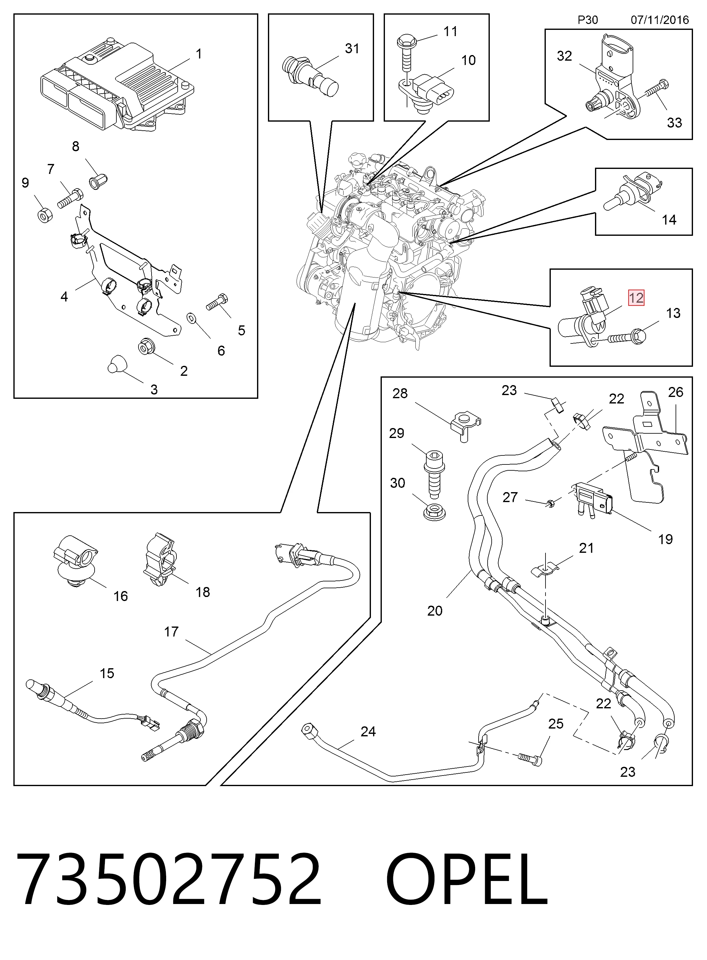 73502752 Opel Sensor de posición del cigüeñal