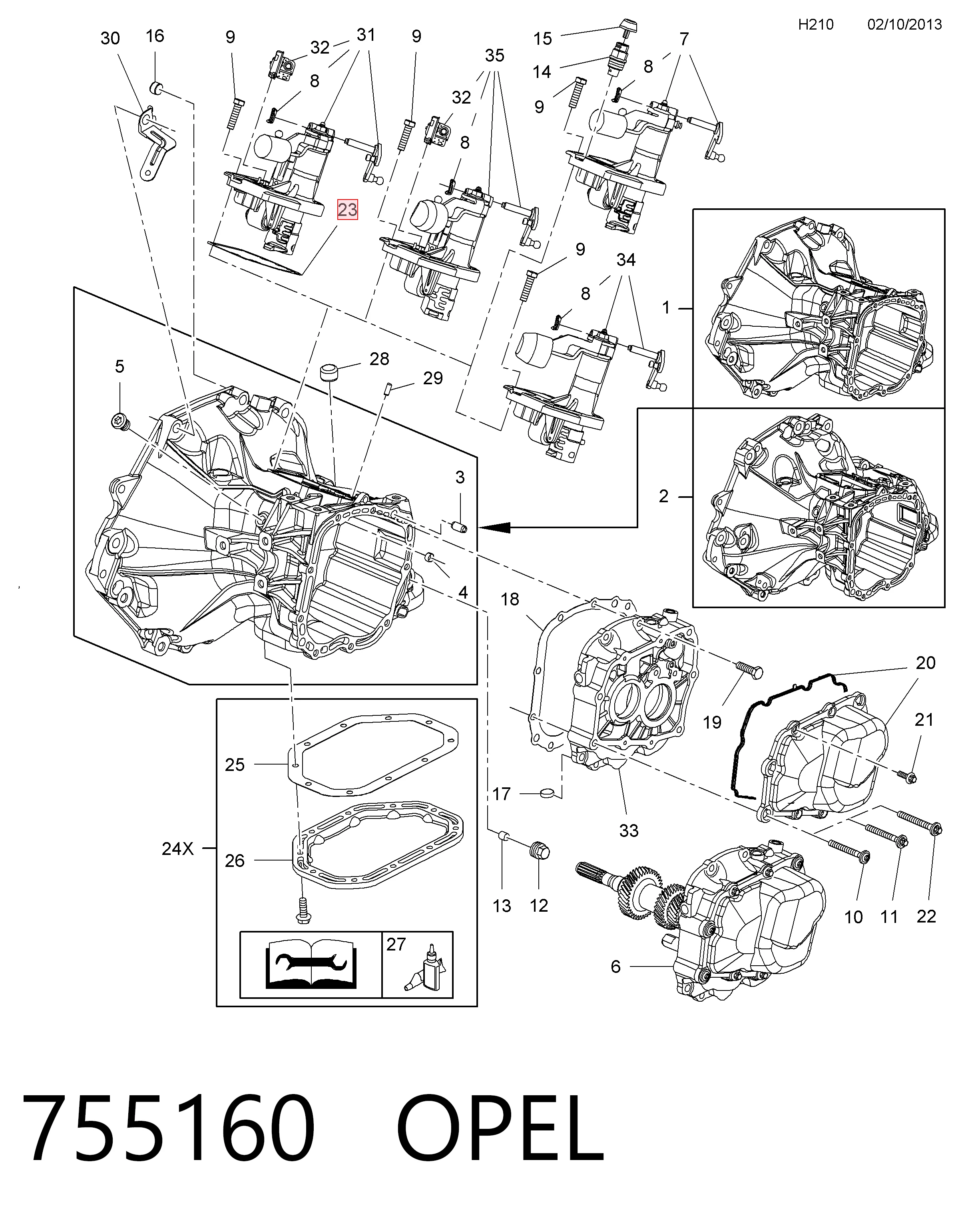 755160 Opel Junta de tapa de caja de cambios