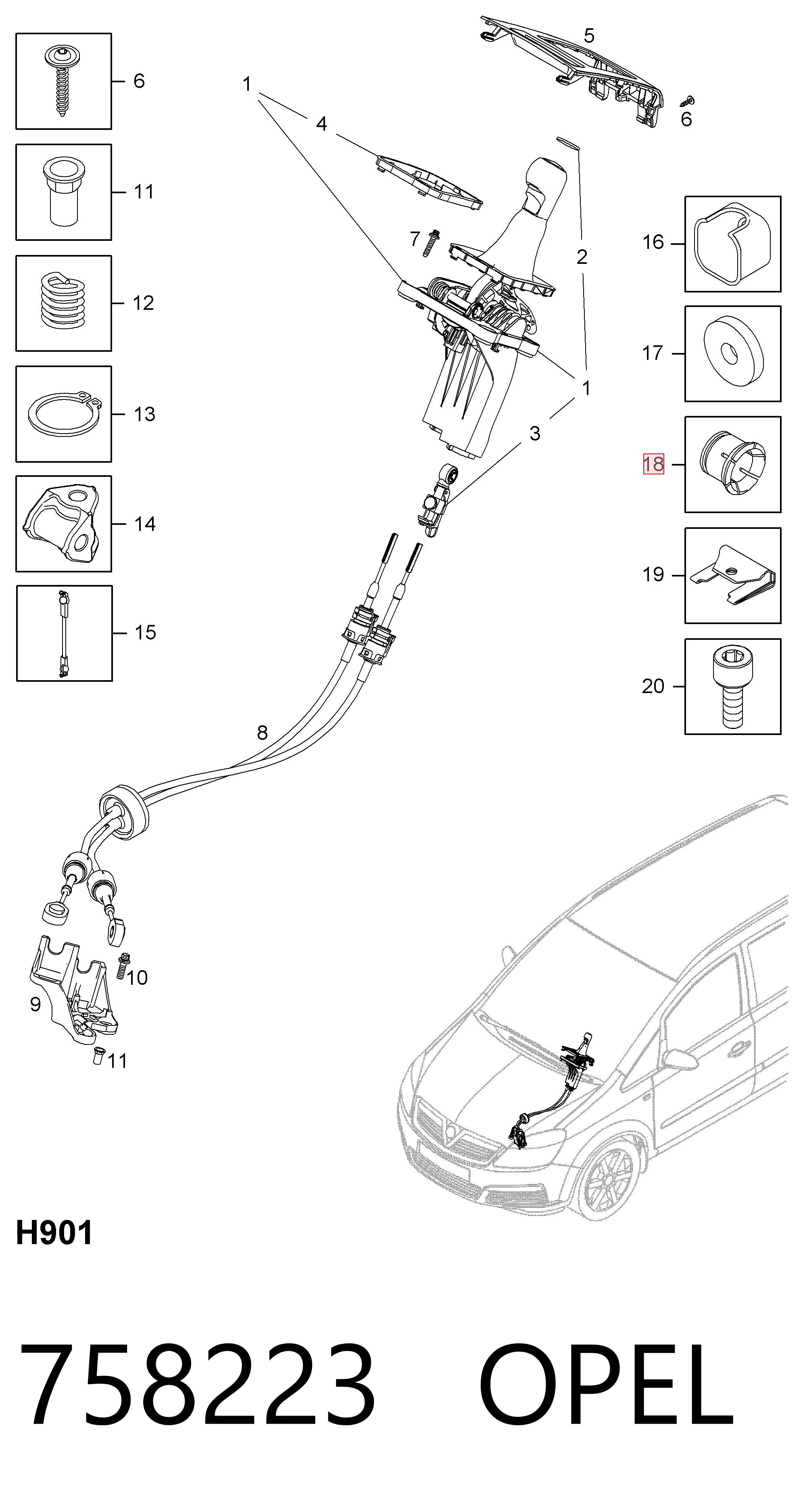 758223 Opel Juego de reparación de la palanca selectora de cambios