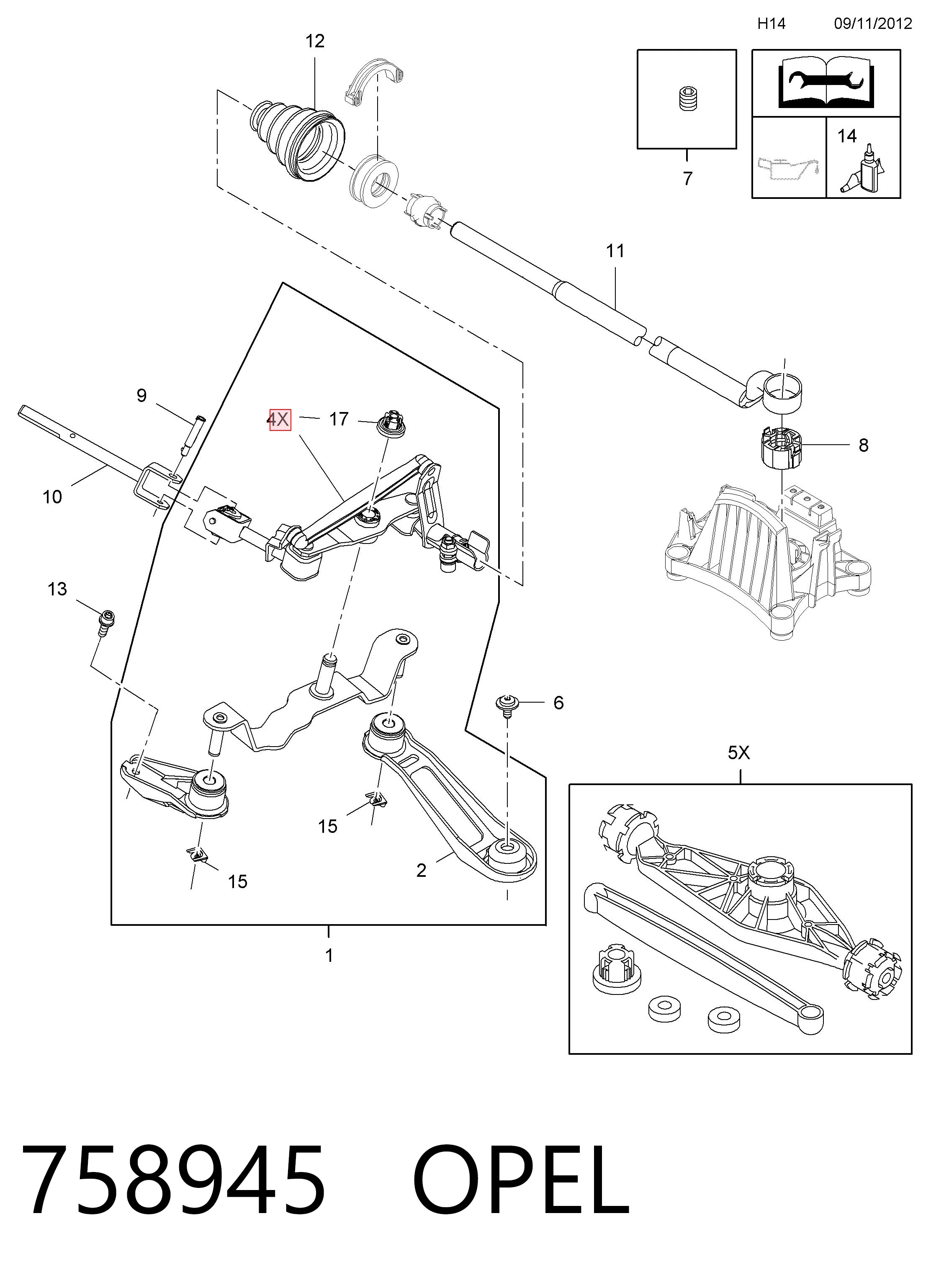 758945 Opel Soporte de la palanca selectora de la caja de cambios