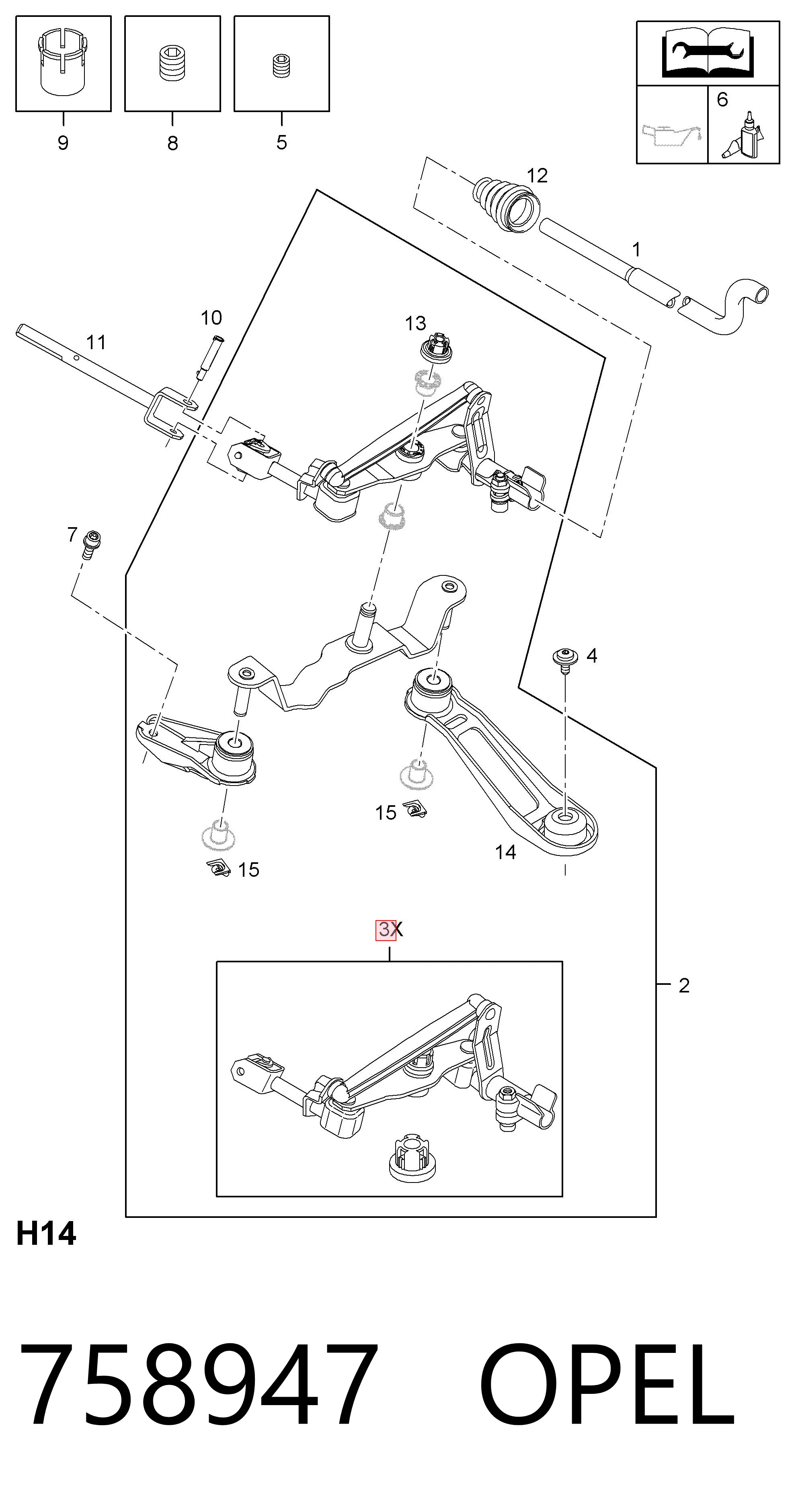 Soporte de la palanca selectora de la caja de cambios 758947 OPEL