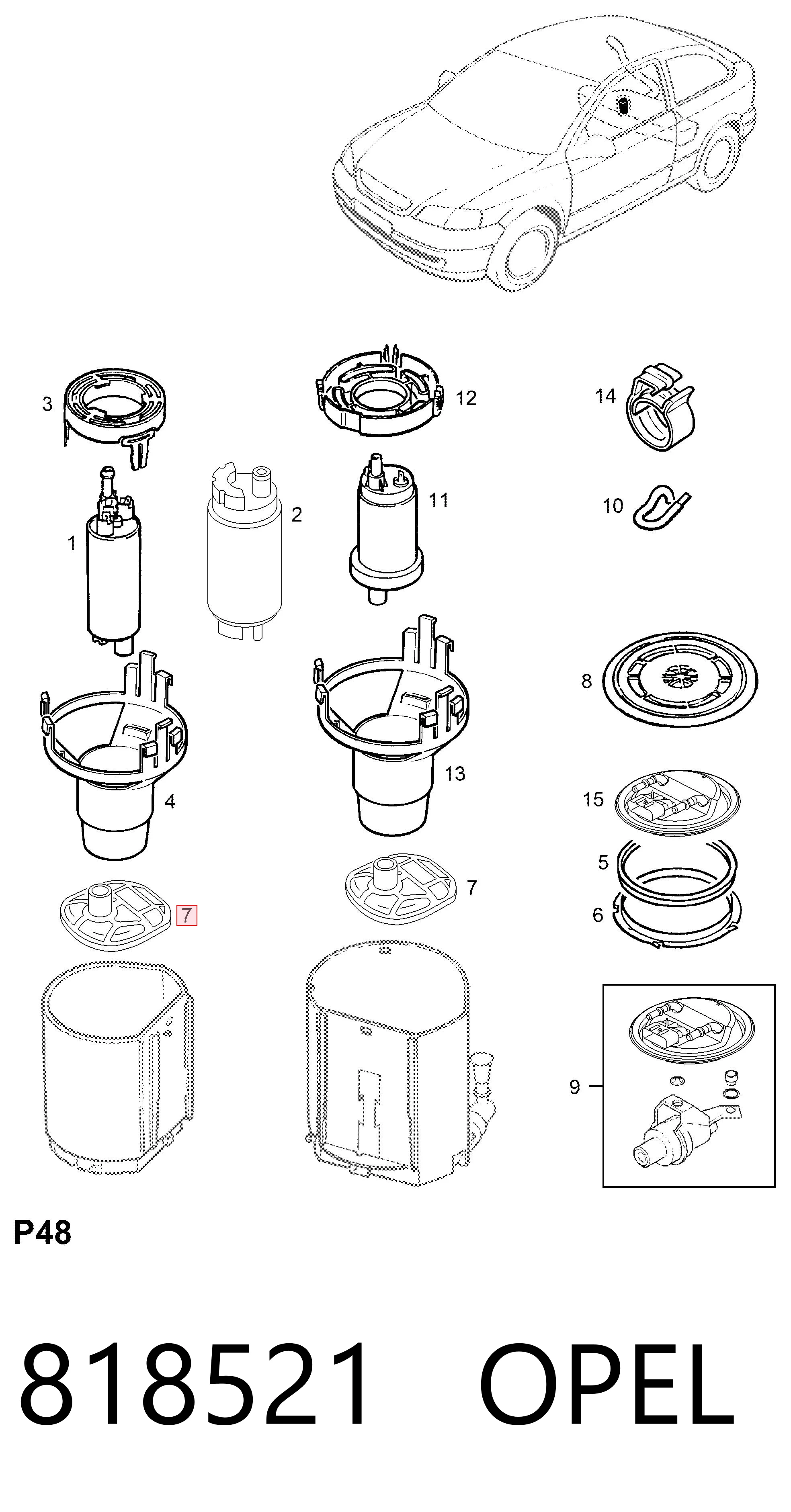 Filtro de malla de la bomba de combustible 818521 OPEL